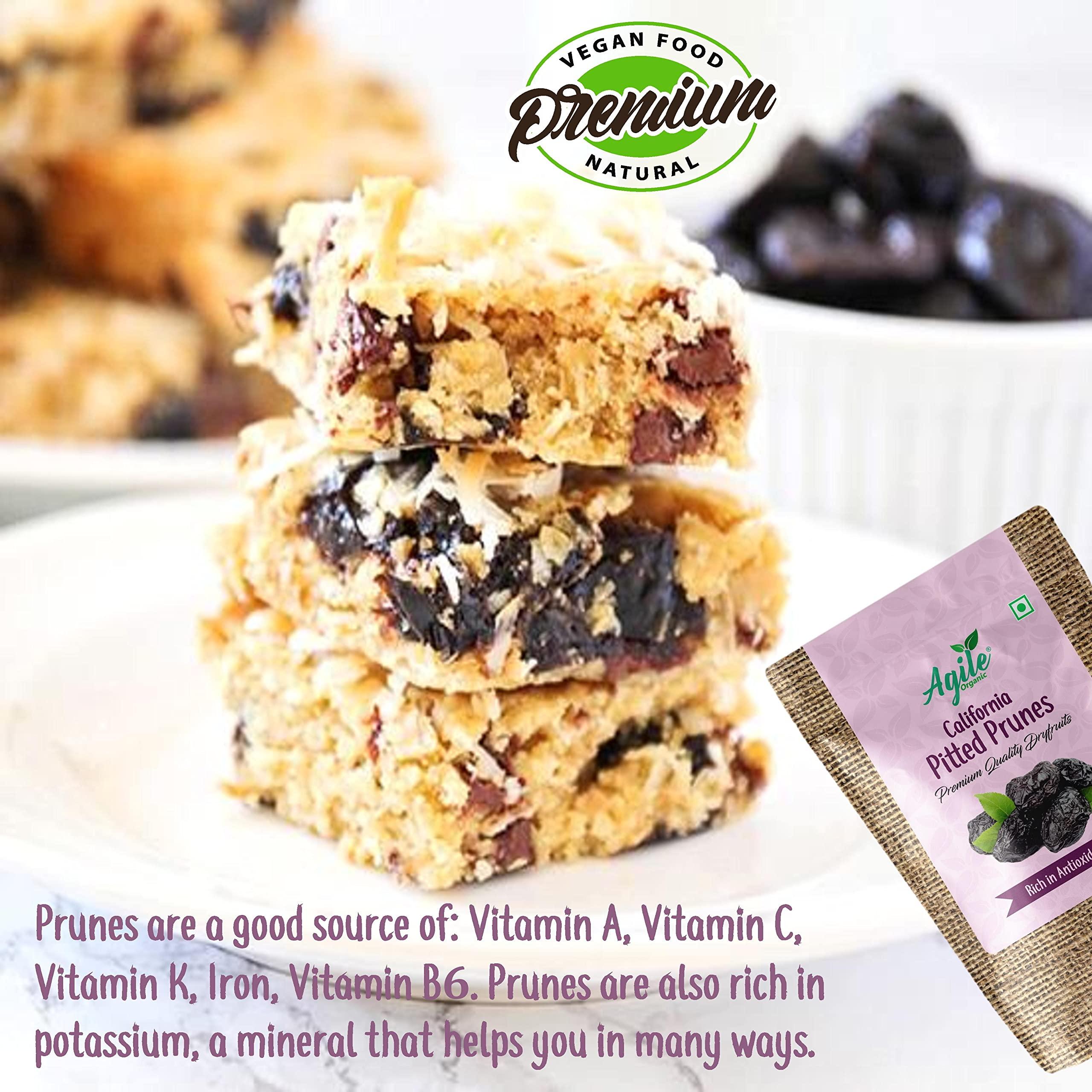 Agile Organic Agile Organic California Pitted Prunes (Dried Seedless Plums) 400g (200g X 2) | Dried Plum | Seedless | Gluten Free | Non GMO | High in Dietary Fiber | Healty Snacks | Prunes 400 grams
