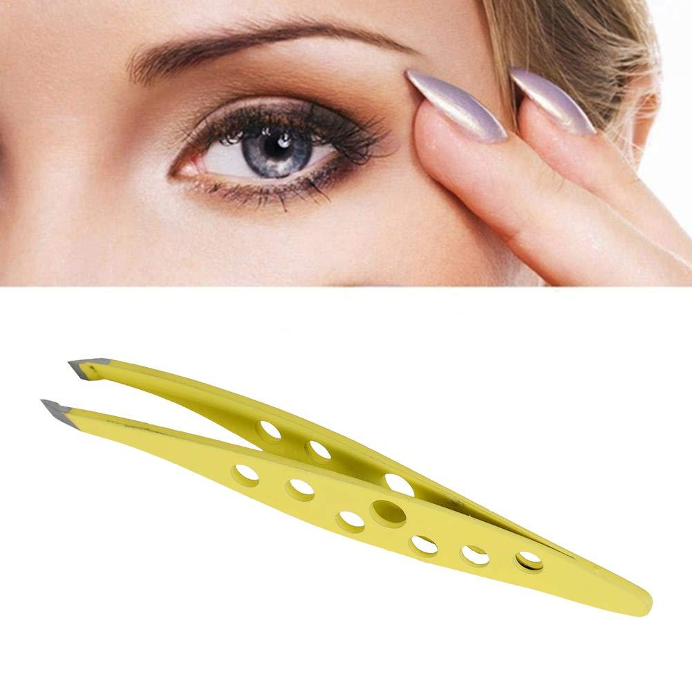 Haoweida Yellow Tweezers - Surgical Tweezers for Ingrown Hair - Professional Stainless Steel Slant Tip Tweezers - Best for Eyebrow Hair, Facial Hair Removal