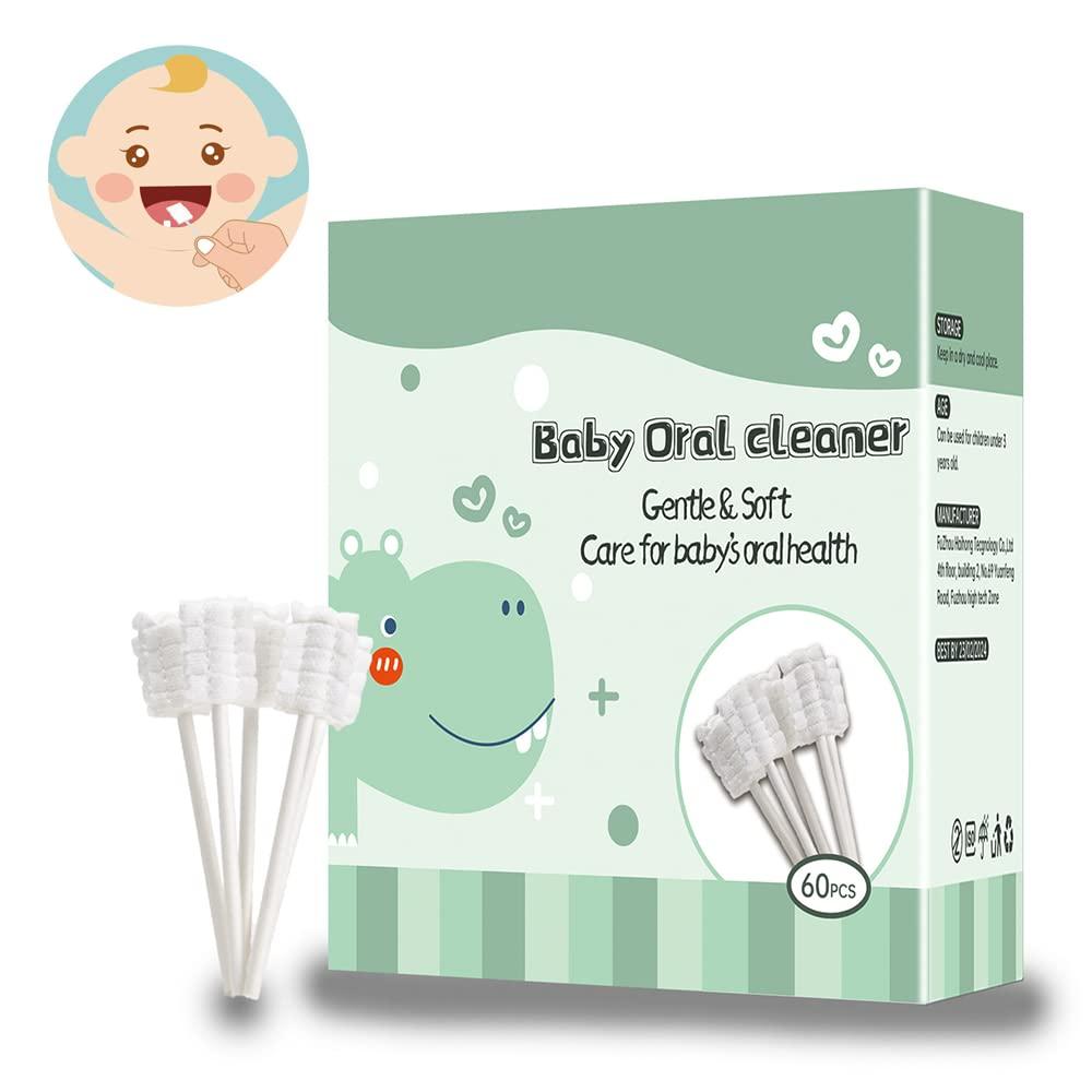 MUMOO BEAR Mumoo Bear Baby Tongue Cleaner, Baby Toothbrush, Toothbrush Infant Upgrade Gum Cleaner with Paper Handle for Babies Soft Gauze for 0-36 Month Baby [60-Pack]