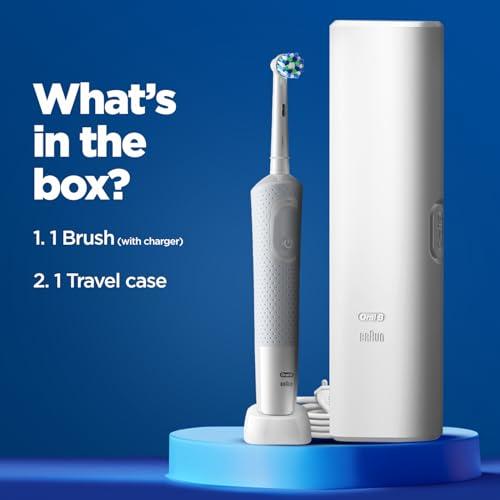 Oral B Oral B Vitality Rechargeable Rotating Electric Toothbrush for Adults with Travel Case & 2 Modes (Daily & Sensitive), 2 Min Timer with Quadpacer, 2 Year Warranty, IPX7 Water Resistant, (White, 1)