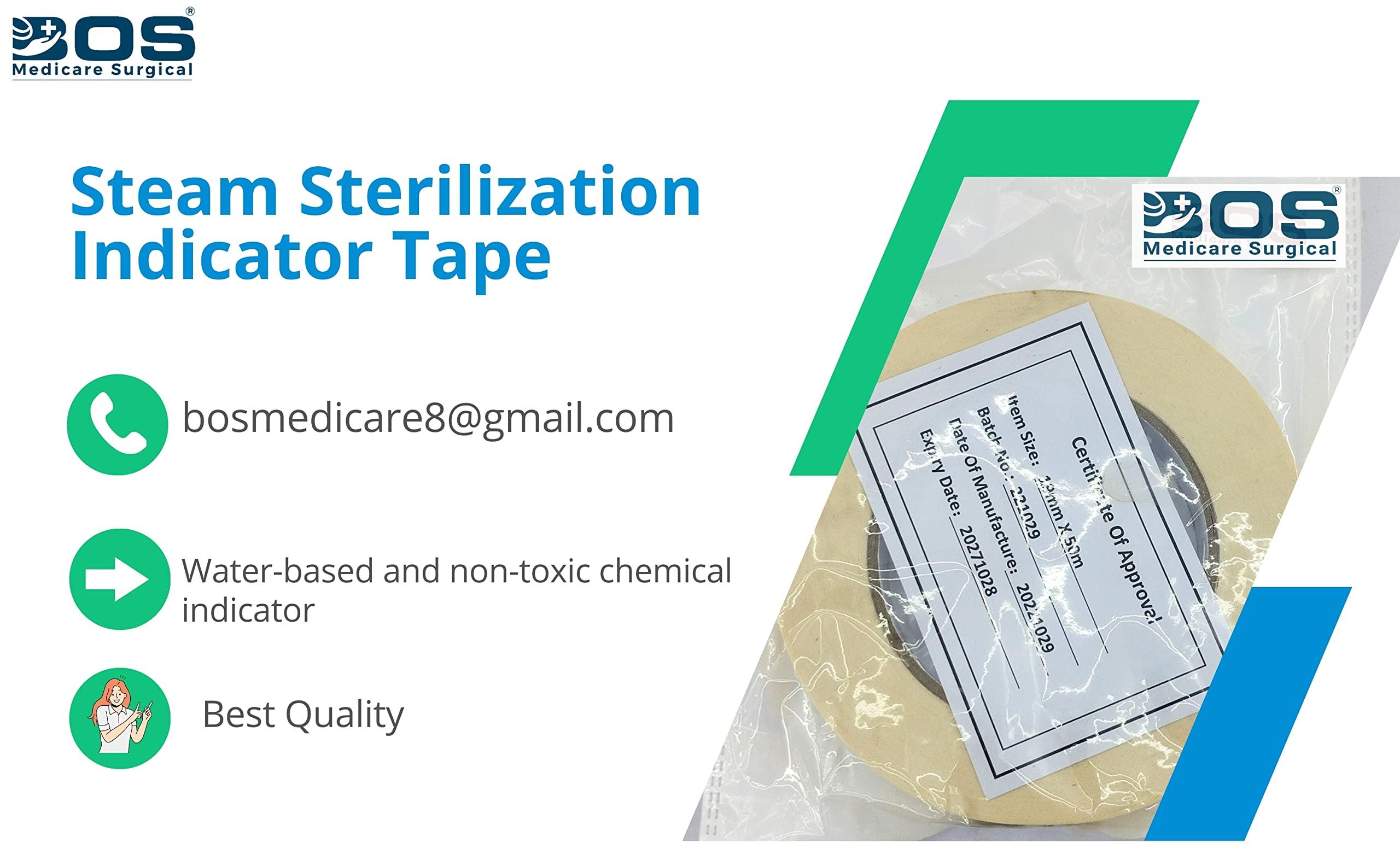 BOS MEDICARE SURGICAL BOS MEDICARE SURGICAL Tape/Steam Sterilization Indicator Tape 19mm X 50mt. Dry Heat Autoclave Tape (Steam)/Autoclave/Steam Sterilization Indicator Tape First Aid Tape
