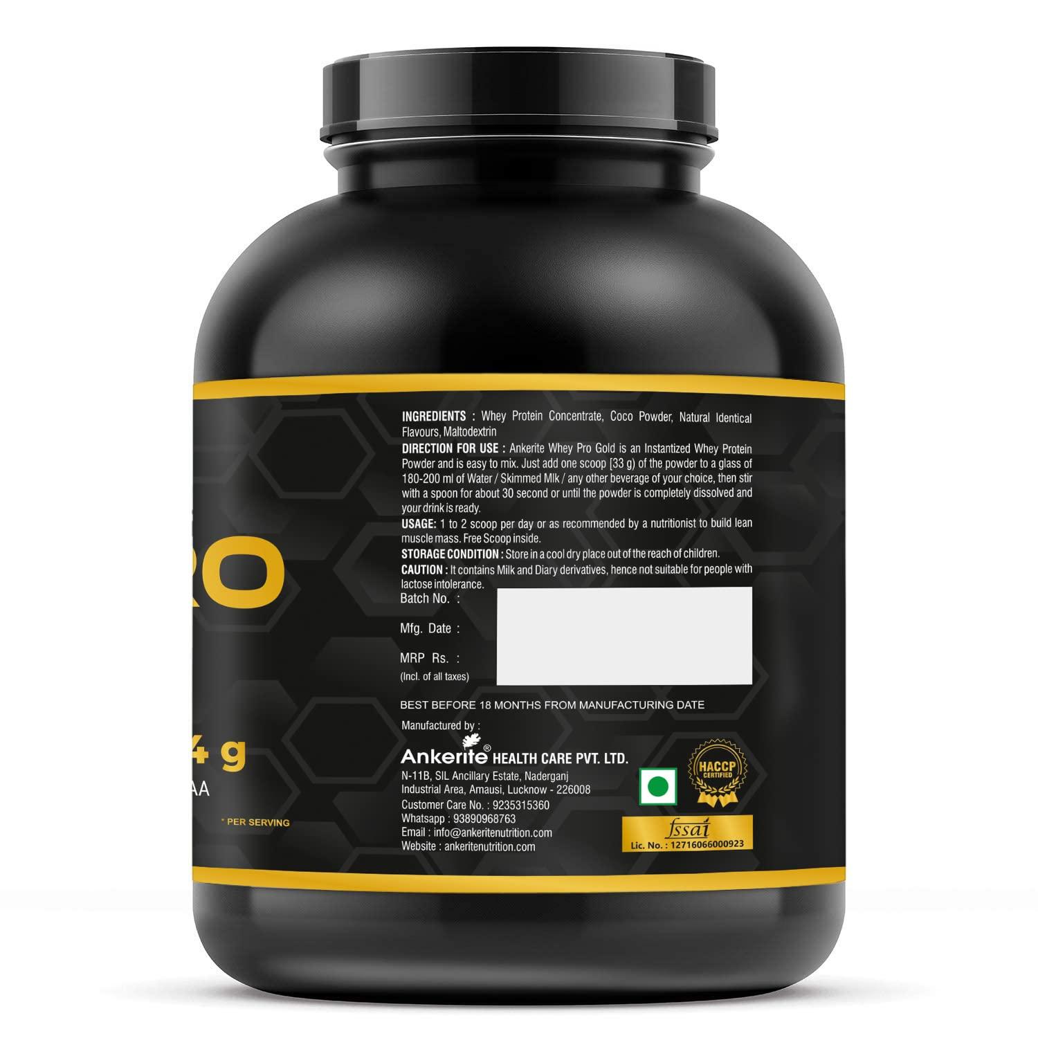 ANKERITE Ankerite Whey Pro Gold whey protein powder for men muscle gain | gym protein powder for men | gym supplement with 25g of protein per serving | whey protein 2kg.