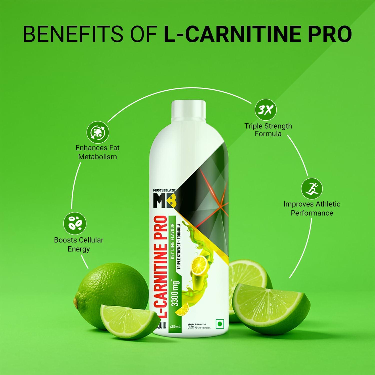 MuscleBlaze MuscleBlaze Liquid L-Carnitine PRO (Key Lime, 450ml) | Triple Strength Formula | 3300mg L- Carnitine