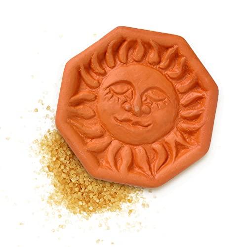JBK Pottery Terra Cotta Brown Sugar Saver, Food-Safe Sugar Preserver for Long-Term Use, Brown Sugar Softener for Cookies, Dried Fruits, & Marshmallows, Sun Design - JBK Pottery