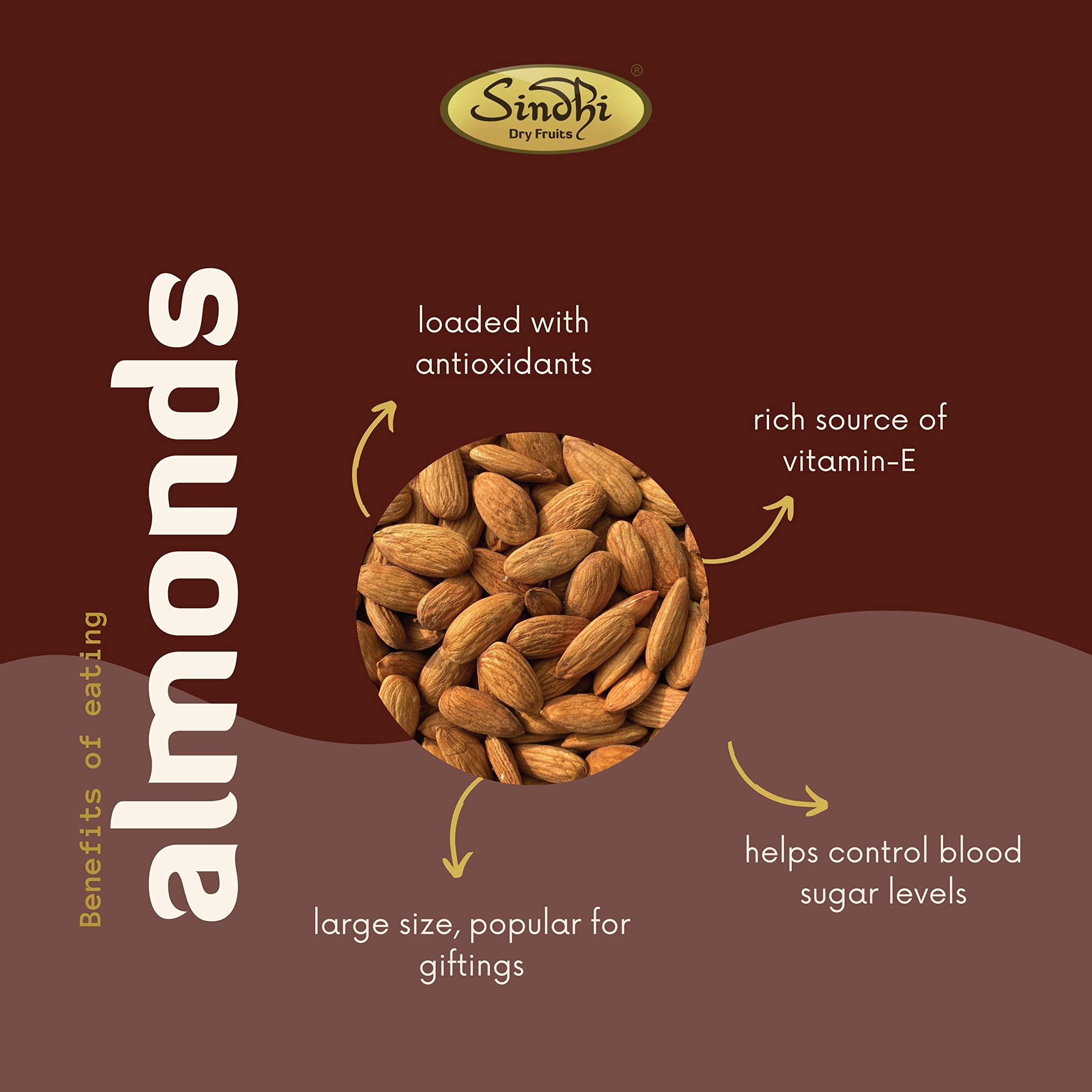 Sindhi Sindhi Dry Fruits Australian Badam, Sanora Badam, Known as Spanish Almonds, Raw Eat Fresh Almonds, Tasty and Oily 100% Natural and Large Size, 500 Grams