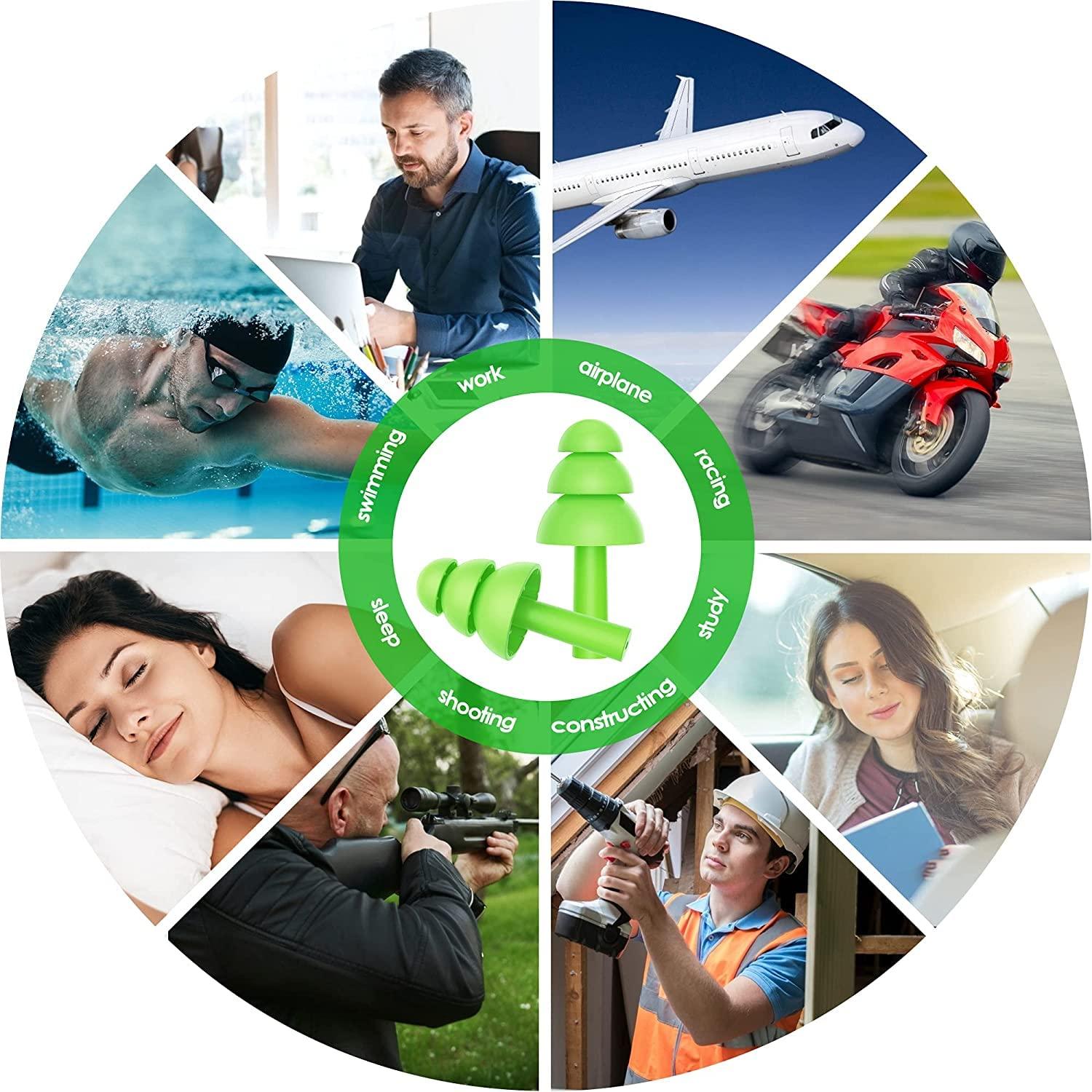 James 2 Pairs Reusable Silicone Ear Plugs, Waterproof, Hypoallergenic - Ultra Comfortable Noise Reduction Earplugs for Sleeping, Swimming, Concerts and Airplanes (earplugs 2 Set) (Blue and Green