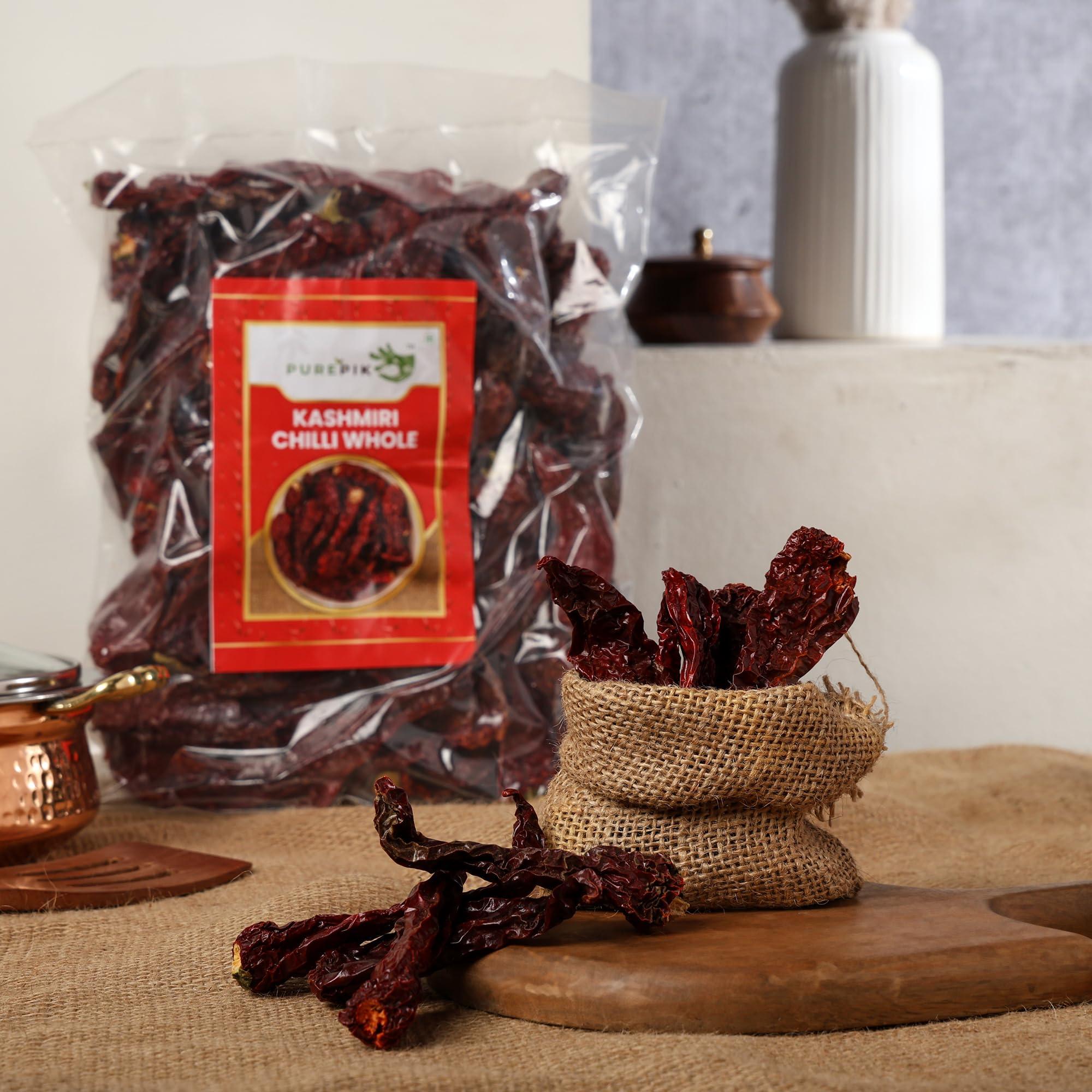 PURE PIK Pure Pik Kashmiri Red Chilli Whole Stemless (200 Gram Pack of 1)