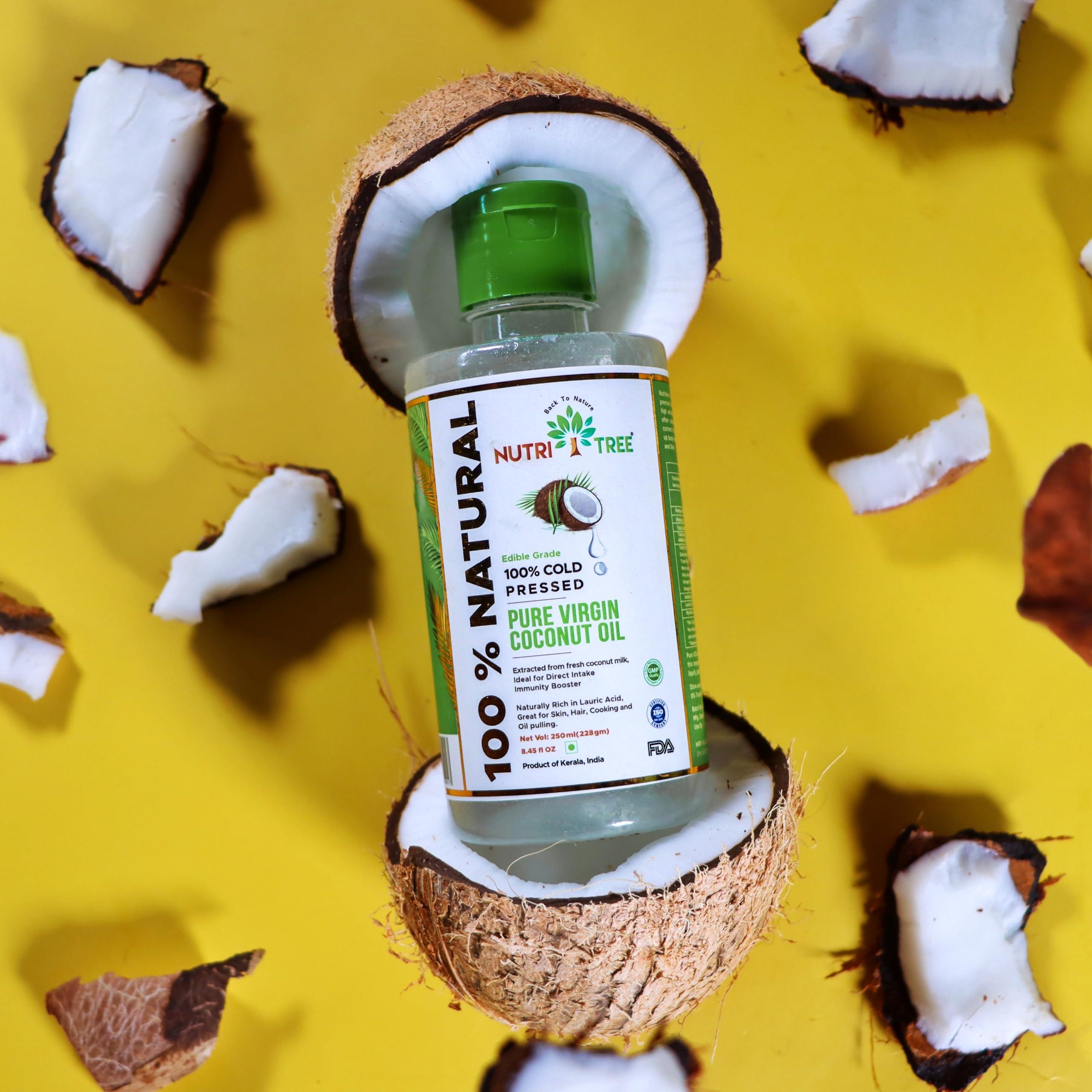 NUTRITREE Nutritree 100 % Cold Pressed Pure Virgin Coconut Oil | 250 ml | Multi Usage | Extracted from Coconut Milk | 100% Naturally Rich in Lauric Acid | Great for Skin, Baby Massage, Hair, Cooking, Oil Pulling | Product of Kerala