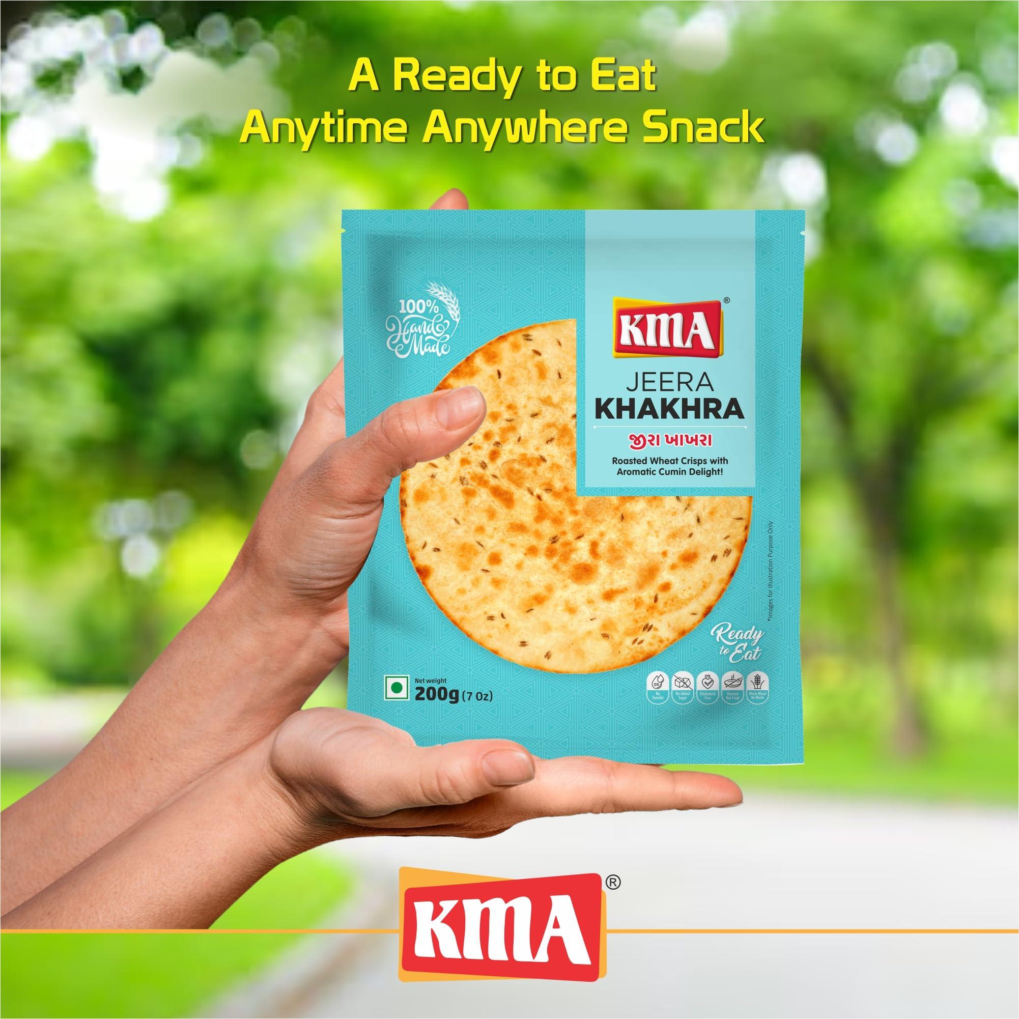 KMA KMA Gujarati Khakhra Combo 800g (4 packs * 200g each)  2 Jeera Khakhra , 2 Bajri Dhebra (Millets) Khakhra - Handmade Roasted Fresh Snacks , Ready to Eat Indian Whole Wheat Delight , Crispy & Nutritious with Authentic Taste , Healthy Diet , Low Calori