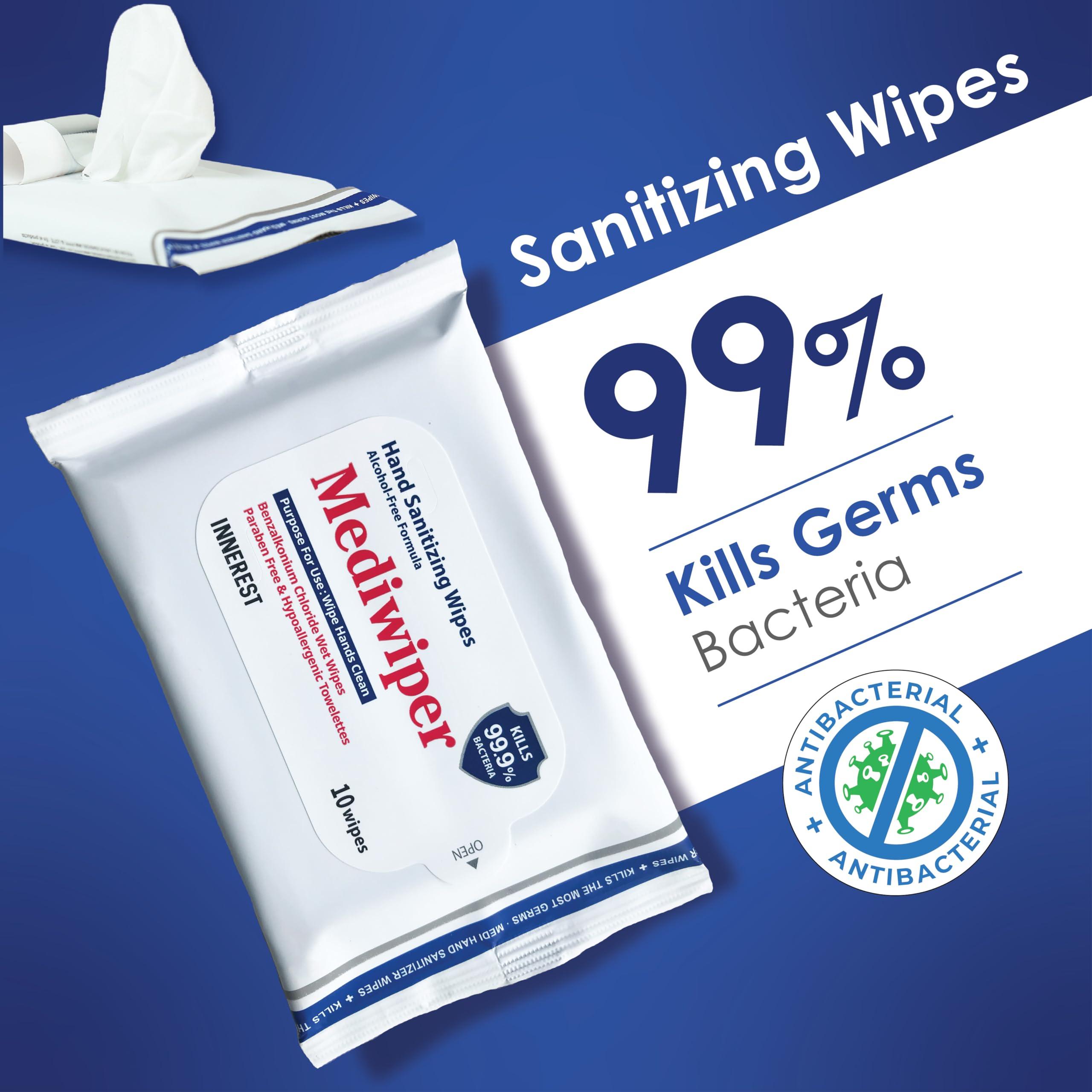 Innerest Innerest Mediwiper Hand Wet Wipes, Hypoallergenic Travel Size Hand Cleaning Wipes (10 CT (Pack of 5))