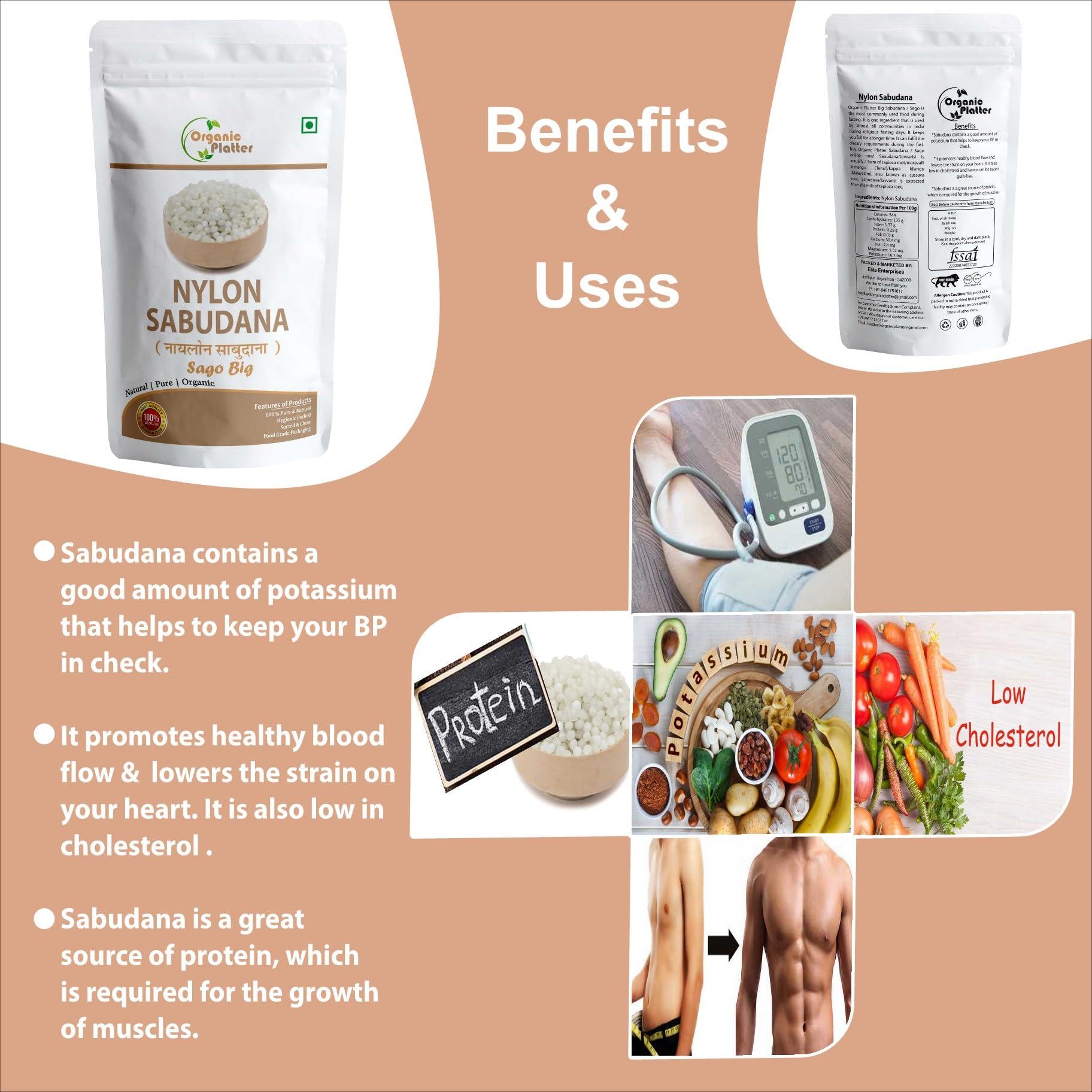 Organic Platter Nylon Sabudana Big, Nylon Sago,Nylon Crystal (Sago), Javvarisi/Tapioca pearls (Pouch) (250)