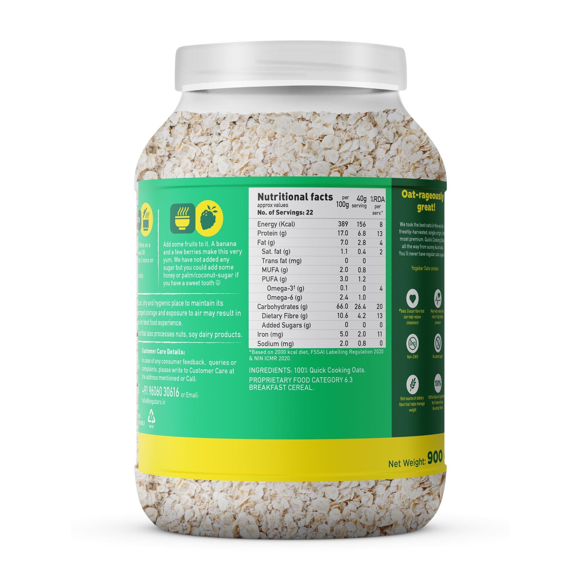 Yogabar Yogabar Steel Cut Plain Oats 1.5Kg | 1+1 | Healthy Protein Breakfast Oatmeal| Premium & Gluten Free Oats | 100% Whole Grain, Non Gmo | High In Iron & Fibre | 1.5 Kg Pack Of 2 | 100%Vegan