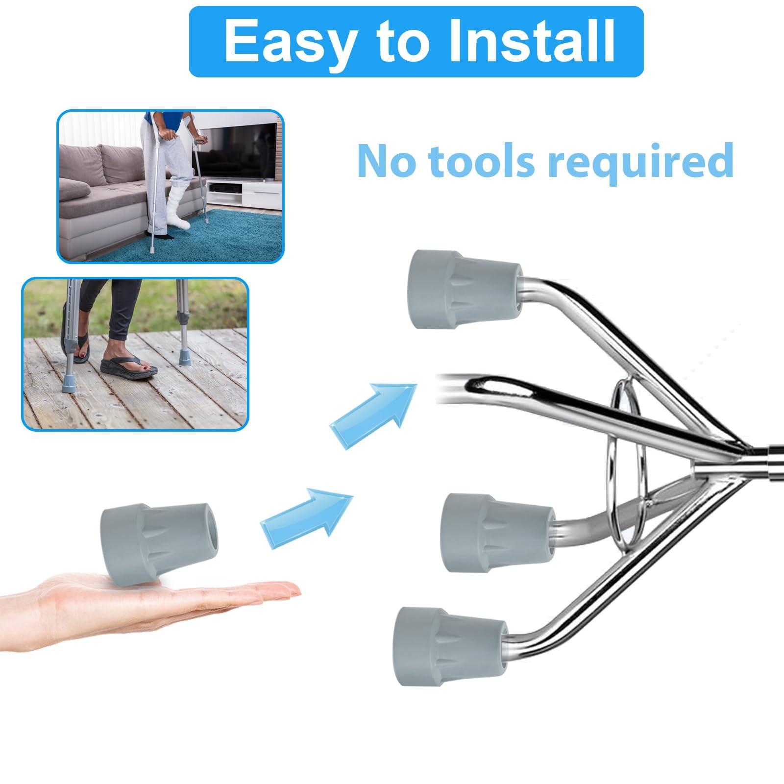 ATUOE Crutch Tips, 4 Pack 7/8 inch Heavy Duty Rubber Crutch Tips Replacement Rubber Cane Tips, Gray