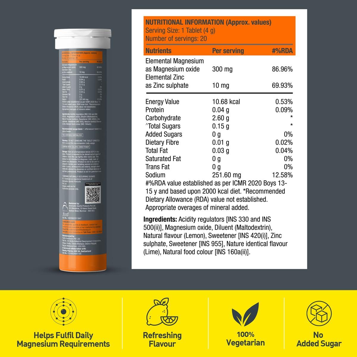 FAST&UP Fast&Up Magnesio - Restful Sleep Supplement - Magnesium & Zinc for Stress Management & Promoting Deep Sleep (60 Effervescent Tablets, Lime & Lemon Flavor)