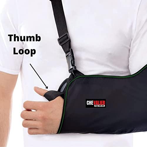 CHEVALIER CHEVALIER Arm Sling Pouch Belt, Arm Brace Immobilizer with Elbow Support for Left/Right Hand Fracture, Sprain, Dislocation, and Pain Relief (S, Black)