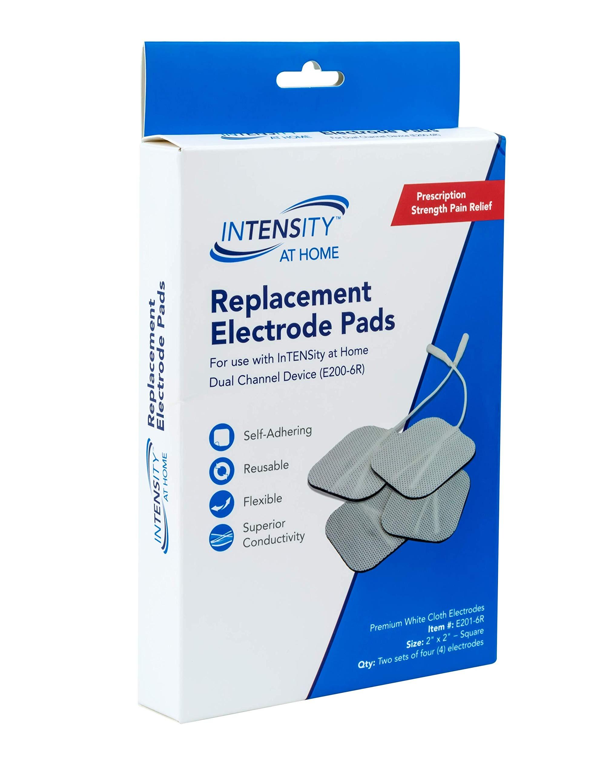 Roscoe Medical Intensity at Home TENS Unit Pads - Premium OTC TENS Unit Replacement Pads, 2\" X 2\", Compatible with Most TENS Machines, Replacement Tens Electrodes Value Pack, 8 Count