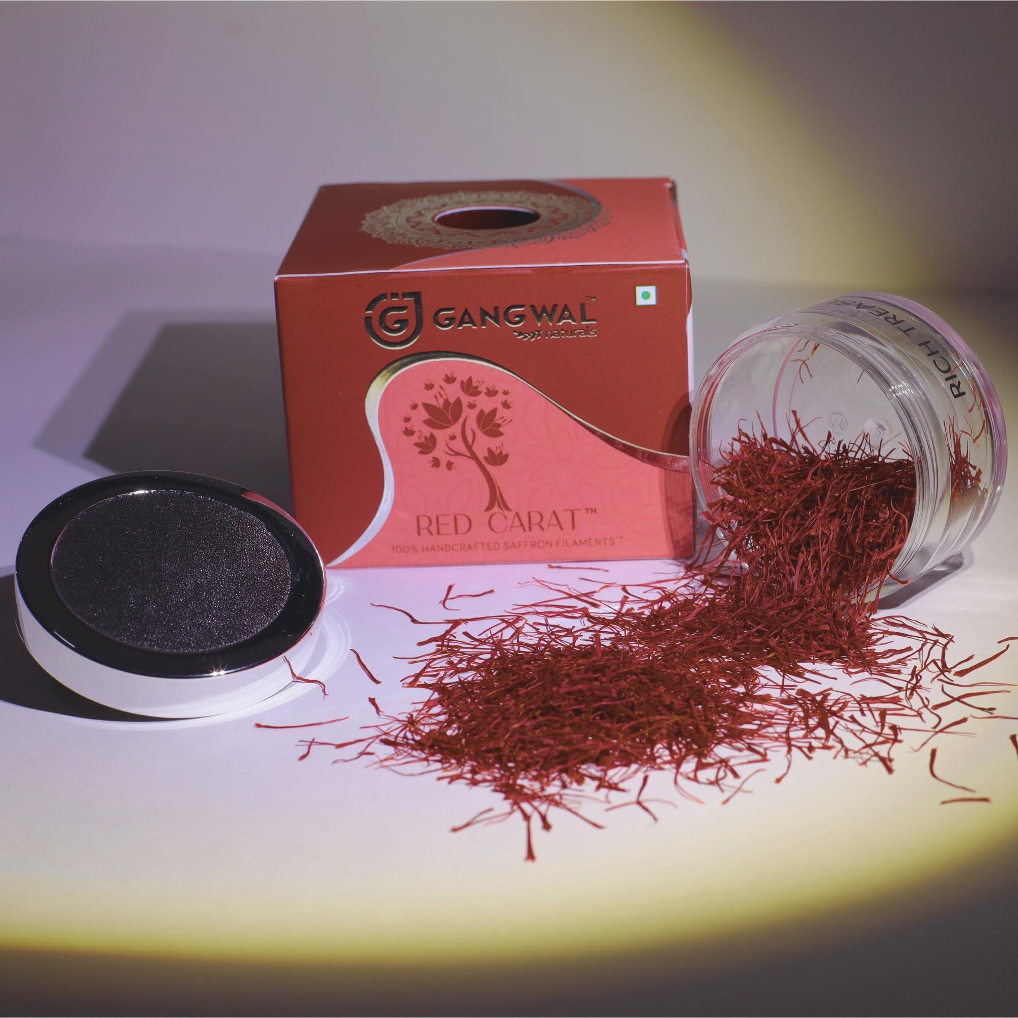 GANGWAL NATURALS Gangwal Naturals Red Carat Gift Pack Original Kesar Saffron | 100% Pure Kesar | Long Kesar Threads | Suitable For Pregnant Women, Food Aroma, Sweets, Beverages, Medicinal, Pooja and Beauty | Natural Stone Bowl + Tweezer Included | 5g