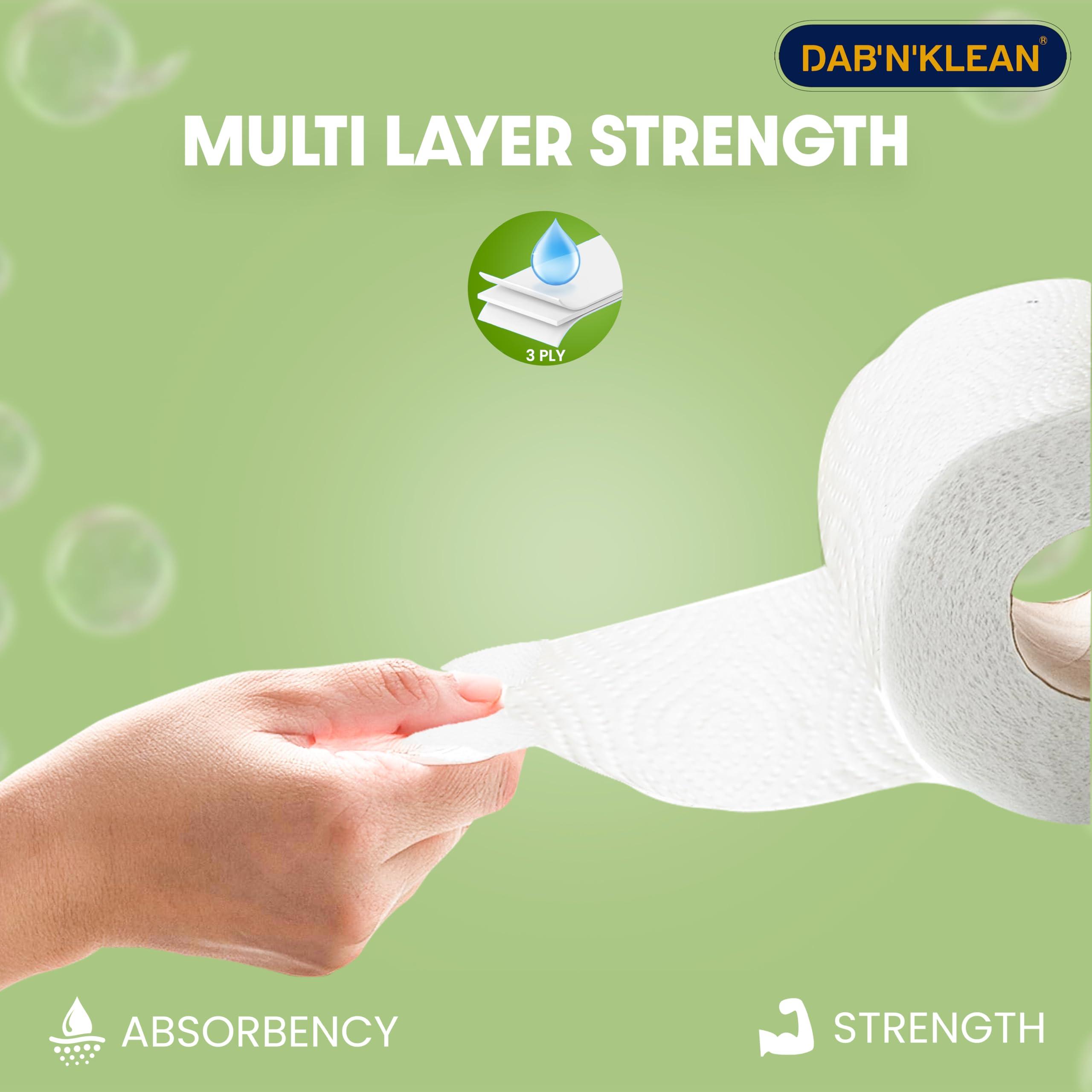 DAB N KLEAN Dab N Klean - Toilet Paper Roll - 1800 Pulls - (300 Sheets x Pack of 6) - 3 Ply - Soft Toilet Tissues - Home Hygiene