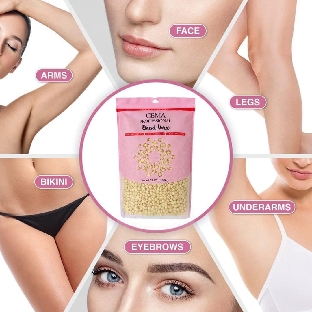 CEMA Cema Hard Wax Beans For Painless Hair Removal, Brazilian Waxing For Face, Eyebrow, Back, Chest, Bikini Areas, Legs At Home (100Gm) white