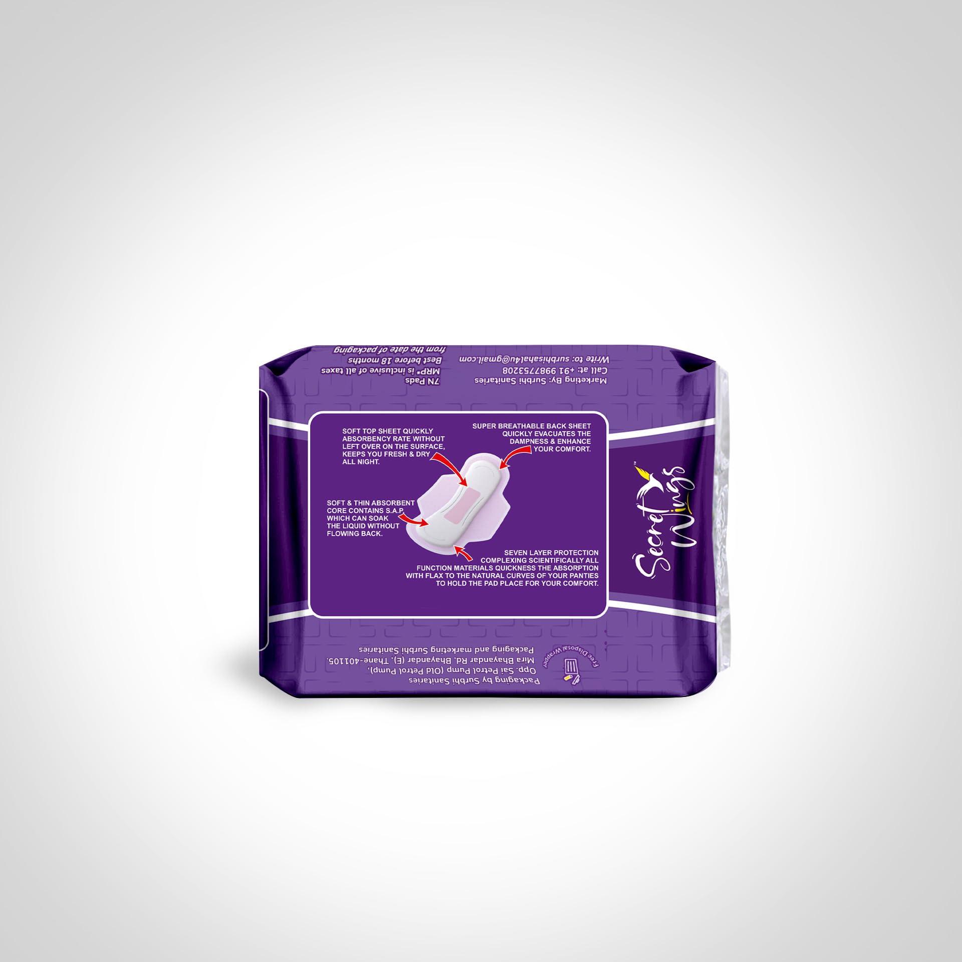 Secret Wings Secret Wings Ultra Dry All Night Sanitary Napkin Pad Absorbs 2x more with Wings XXL 320mm for Night Use Extra Comfort For Women And Girl (Pack of 3-21 Pads)