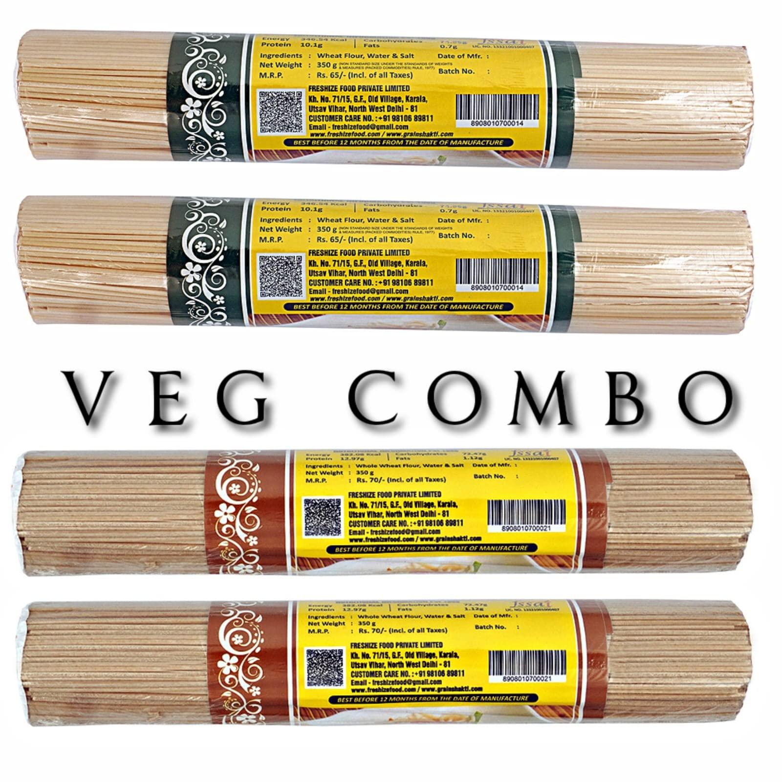 GRAIN SHAKTI GRAIN SHAKTI Premuim Veg Noodles & Premuim Atta Noodles | No Preservatives | 100% Healthy Maida | Serves 4-5 | Veg 350g x 2 Pack | Atta 350g x 2 Pack | Instant Noodles |