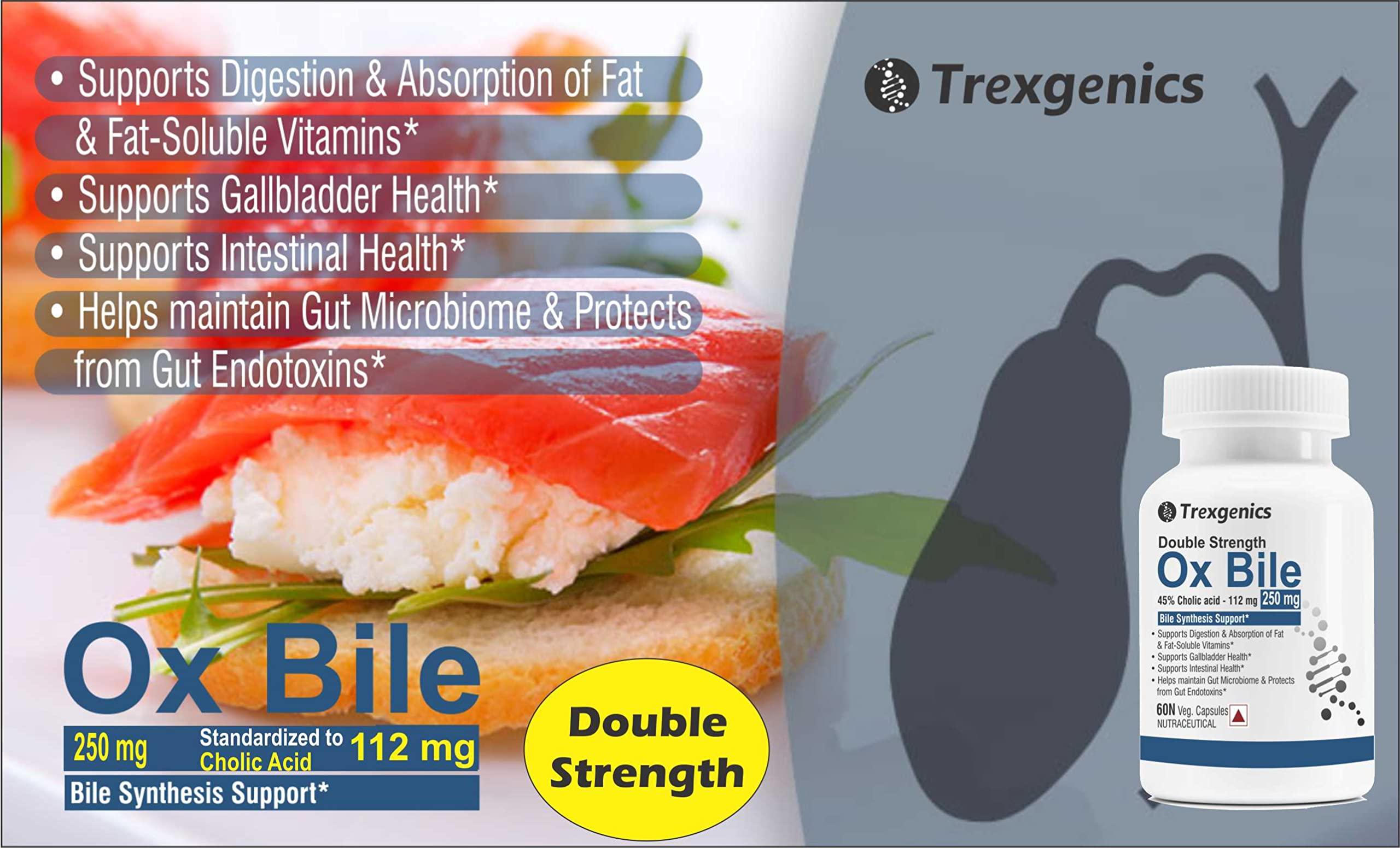Trexgenics Trexgenics BILE EXTRACT 250 mg 45% Cholic acid DOUBLE STRENGTH Bile Synthesis Support (60 Vegan Capsules) (Pack of 2)