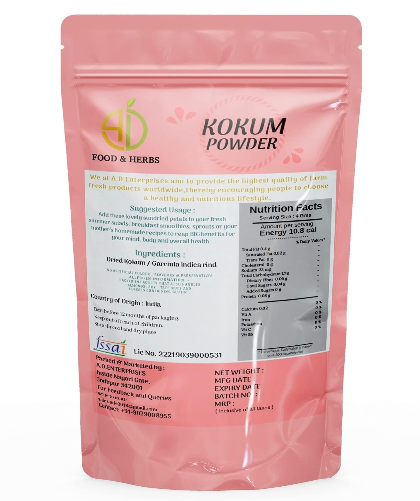 A D FOOD & HERBS A D Food & Herbs Organic Kokum Powder/Gracinia indica/Malabar Tamarind Powder For Curries & Dishes (100 Gms)