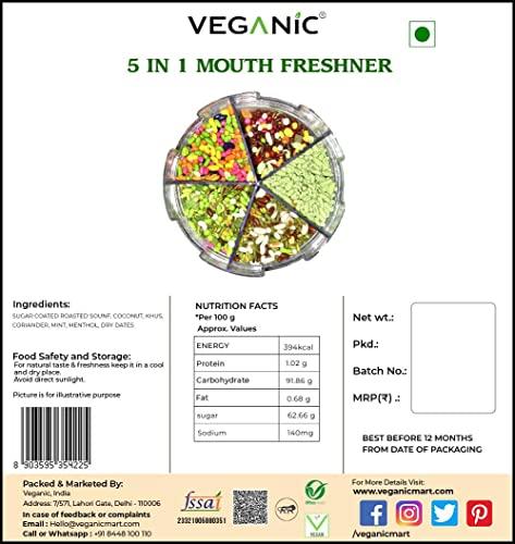 Veganic Veganic Mukhwas | 5 in 1 Mouth Freshner | 300gm | Green Saunf, MInt Saunf, Shahi Mukhwas, Chandan Mukhwas, Roasted fennel Seeds | Digestive After Meal Freshner