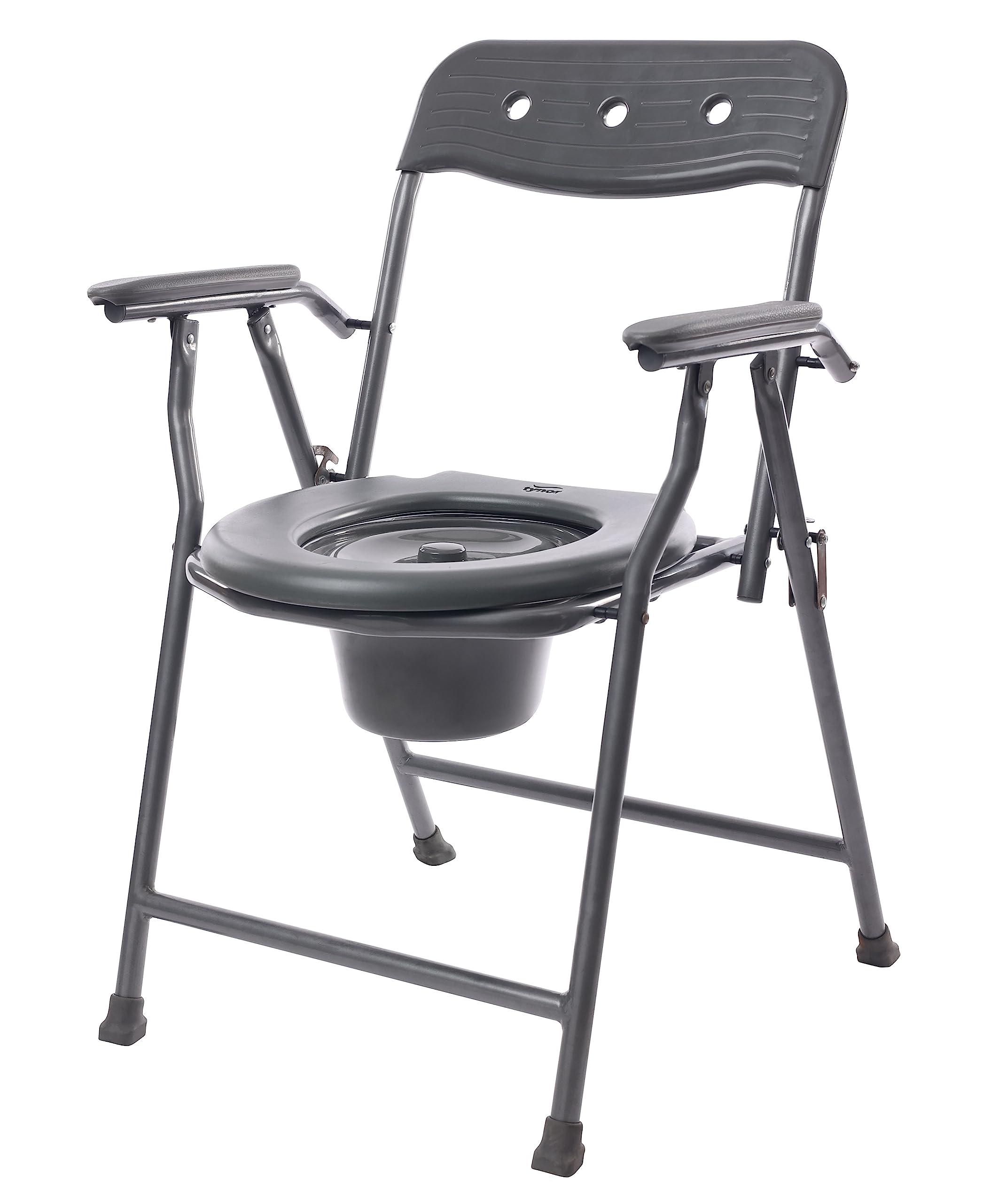 TYNOR Tynor Commode Chair Ergo | Ergonomic Design for Comfort & Stability |Portable & Foldable Toilet Chair for Elderly & Disabled | Universal Size, Set of 1 (Grey)