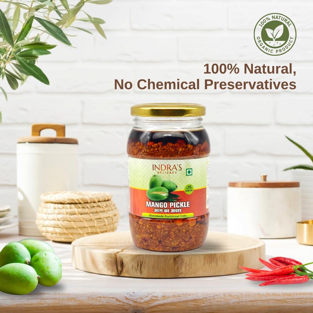 Indra\'s Delicacy Indra\'s Delicacy Mango Pickle/Aam Ka Aachar/Kairi Ka Aachar/Spicy & Tasty Pickle/Homemade Mango Pickle/Aachar/Row Mango pickles (No Artificial Preservatives, 400GM+400GM)