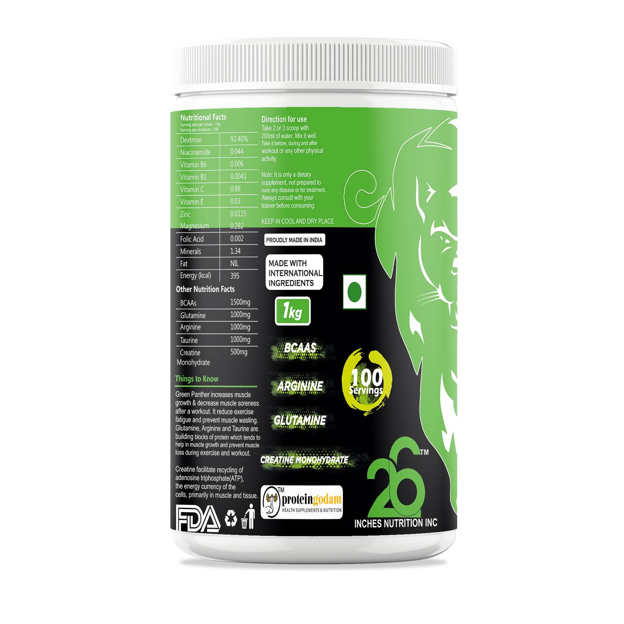 26 INCHES NUTRITION INC 26 INCHES NUTRITION INC Mucle Mass Gainer-3 Kg & Green Panther-1 Kg | Mass Gainer | Weight Gainer | Lean Gainer (Mango, Energy Drink-Green Apple)