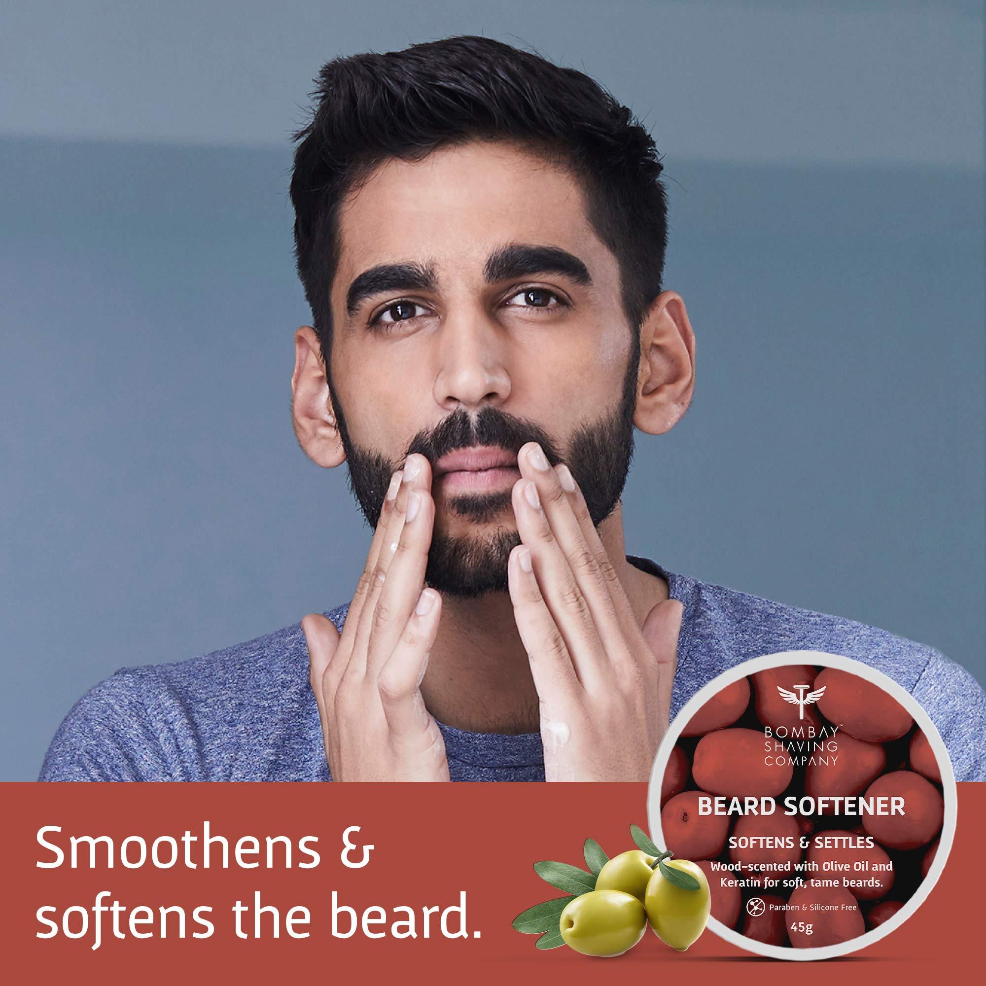 Bombay Shaving Company Bombay Shaving Company Beard Softener Balm with Olive Shea Butter Keratin, Green, Wood, 45g, 1 count & Transparent Beard Shaper Tool With Comb For Men, 50 g