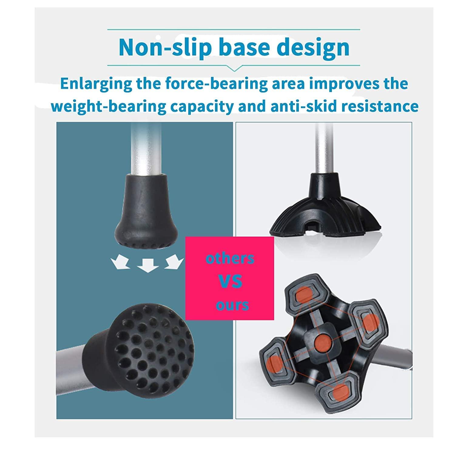 MCP MCP Self Standing Quad Base Replacement for Most Walking Canes, Walking Sticks, Folding Canes or Offset Quad Pod or Tripod Canes - 4 Prong Rubber Cane Foot Pad Big (Black)