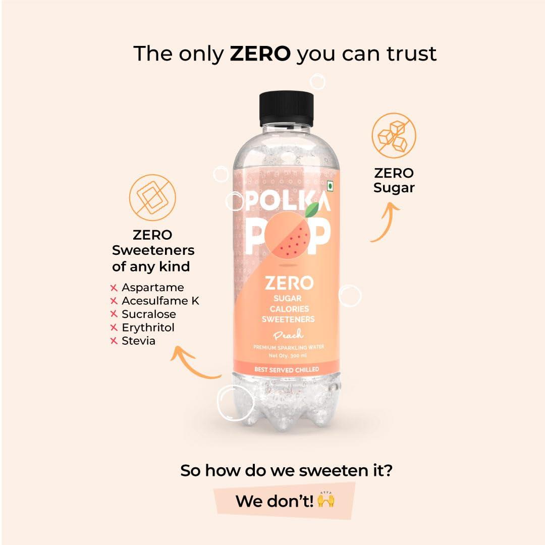 POLKA POP POLKA POP Peach Flavoured Sparkling (Fizzy) Water | Pack of 24 (350ml Each) | 100% Natural Flavour | Zero Sugar & Zero Calories | No Aspartame or Stevia