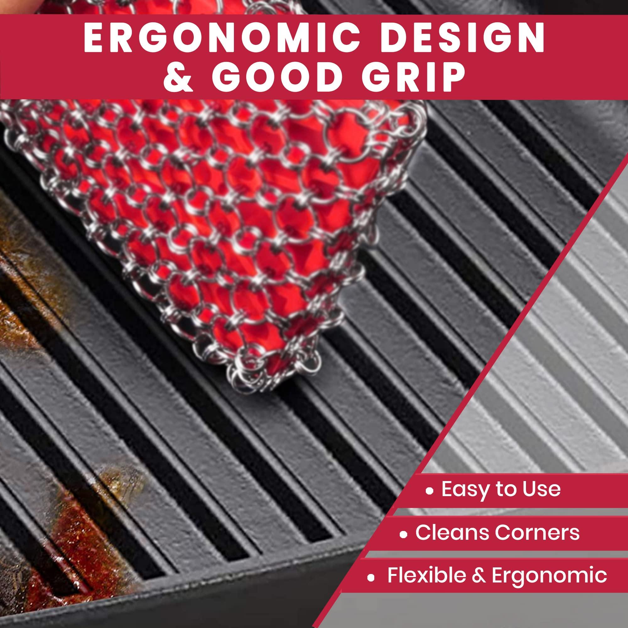 Zylark Zylark 316 Cast Iron Scrubber with Silicone Insert - Cast Iron Cleaner with Bamboo Towel - Chainmail Scrubber for Cast Iron Pans - Cast Iron Skillet Cleaner for Grill, Wok, and Pre-Seasoned Cookware