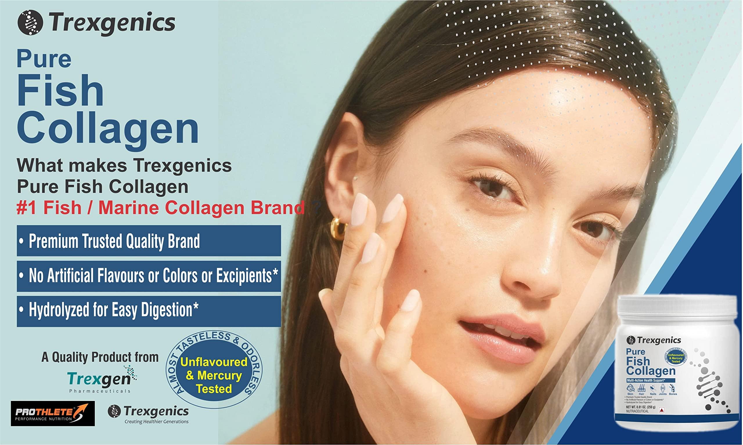 Trexgenics Trexgenics PURE FISH COLLAGEN Unflavoured, Mercury Tested, Almost Odorless & Tasteless Skin, Hair, Nails, Joint & Bone Support (250 gram) (Pack of 1)