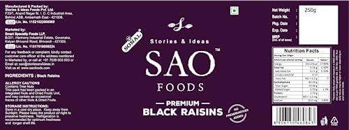 Stories & Ideas SAO Foods Sao Foods Premium Black Raisins 250 gm PET Jar, Naturally Dried, Helps in Digestion, Improves the Immune, High Energy Source, Premium Kishmish, Source of Potassium, Premium Dry Fruits