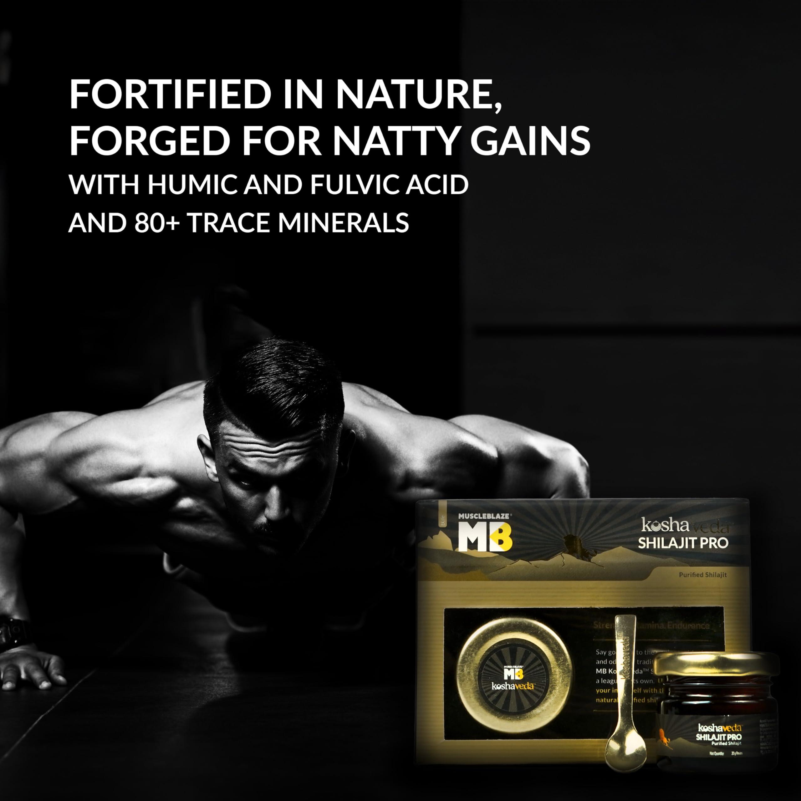 Koshaveda Koshaveda Shilajit Pro by MuscleBlaze (20g Shilajit Resin) & Prash Pro by MuscleBlaze (500g), Pack of 2 | For Strength, Stamina & Endurance