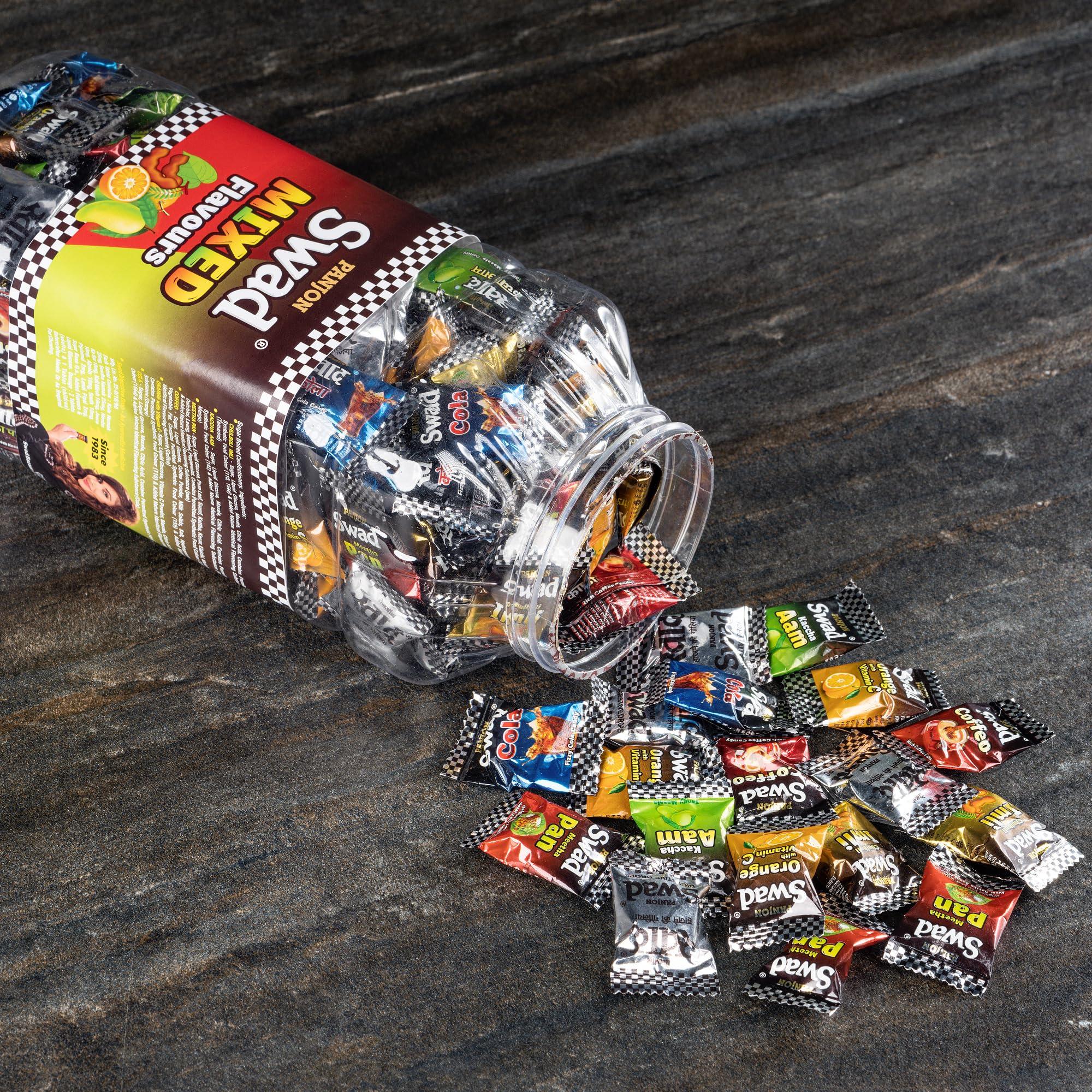 Swad Swad Mixed Chocolate Candy Jar | Meetha Pan, Imli, Coffee,Kacha Aam, Orange + Vitamin C (150 Candy)