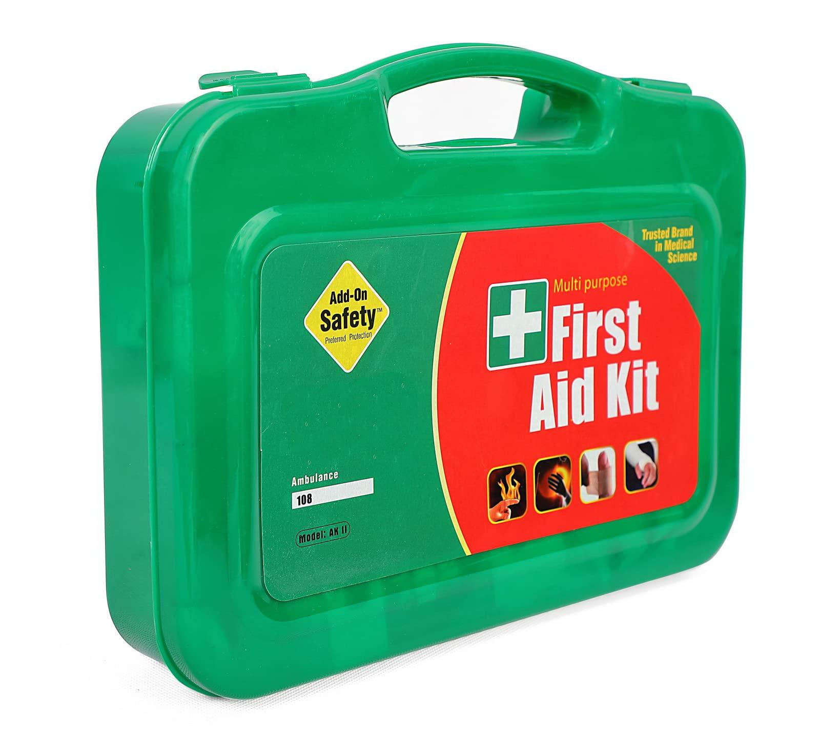 Add-on Safety Add-on Safety Tool Zone Plastic First Aid Kit Rectangular Storage Box-AK2-1 Set with Medicine (Green Case)
