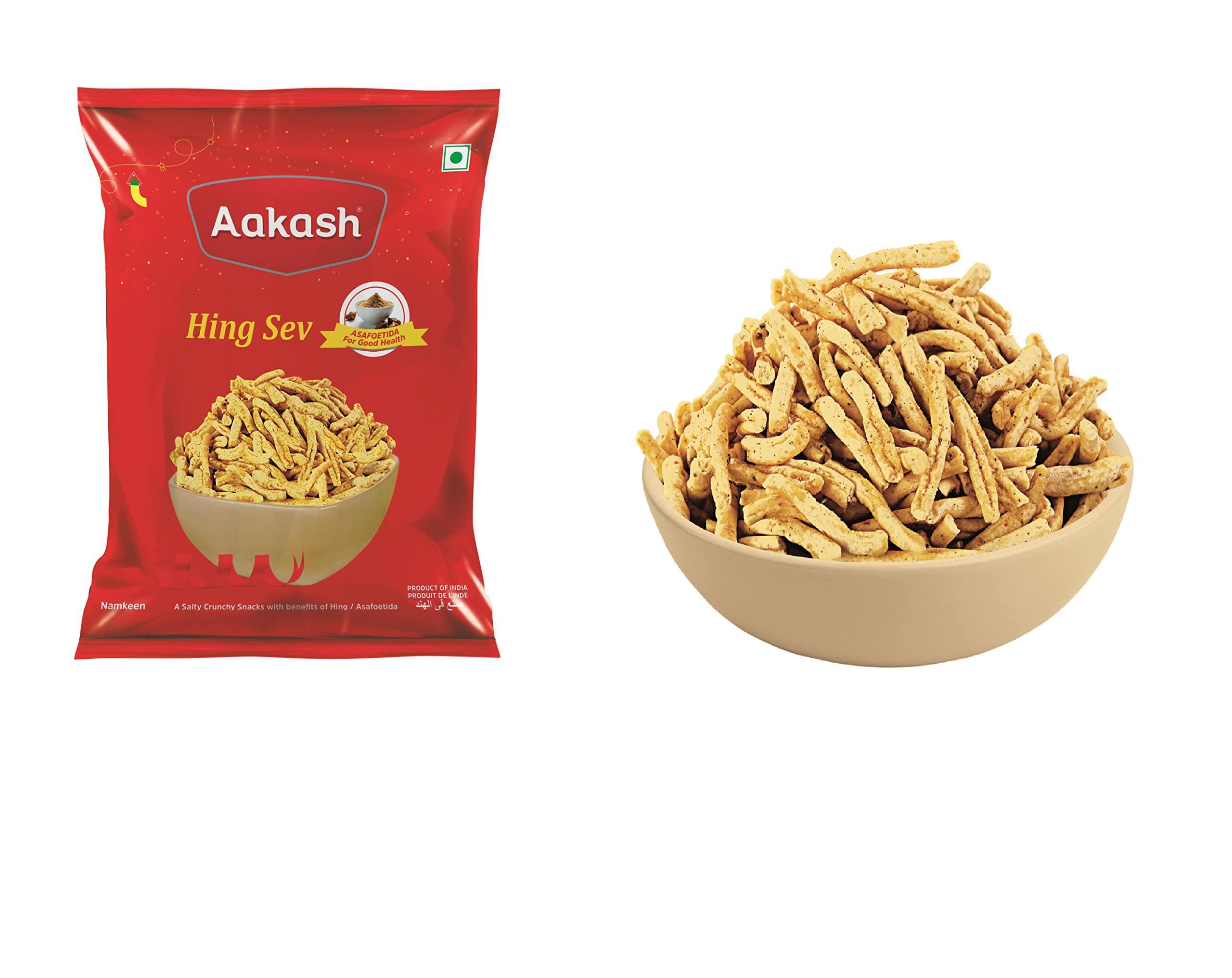 Aakash Namkeen Aakash Namkeen Hing Sev | Sev Made of Cumin, Hing and Other Spices | Famous Snacks of India |450GM | Pack of 3 | 150Gm Each