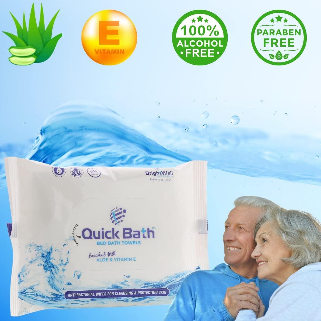 QUICKBATH QUICK BATH Body Cleansing Wet Bed Bath Wipes for Adults & Patients | Extra Large, Thick Wipes 120 Wipes (10 Wipes/Pack) | Aloe Vera & Vitamin E | Body Sponging, Antiseptic wipes