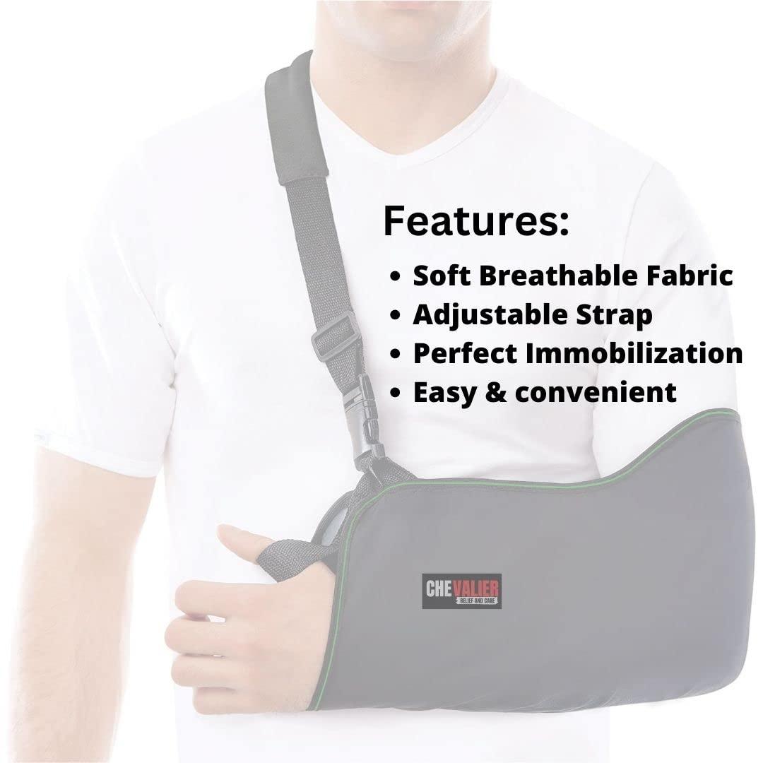 CHEVALIER CHEVALIER Arm Sling Pouch Belt, Arm Brace Immobilizer with Elbow Support for Left/Right Hand Fracture, Sprain, Dislocation, and Pain Relief (XL, Black)