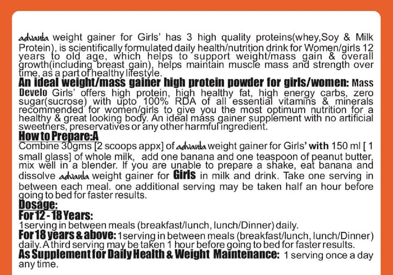 ADVANTA Advanta Women Weight & Mass Gainer Protein Powder, Protein Drink for Breast & Muscle Gain in Women 500 g Kesar Badam