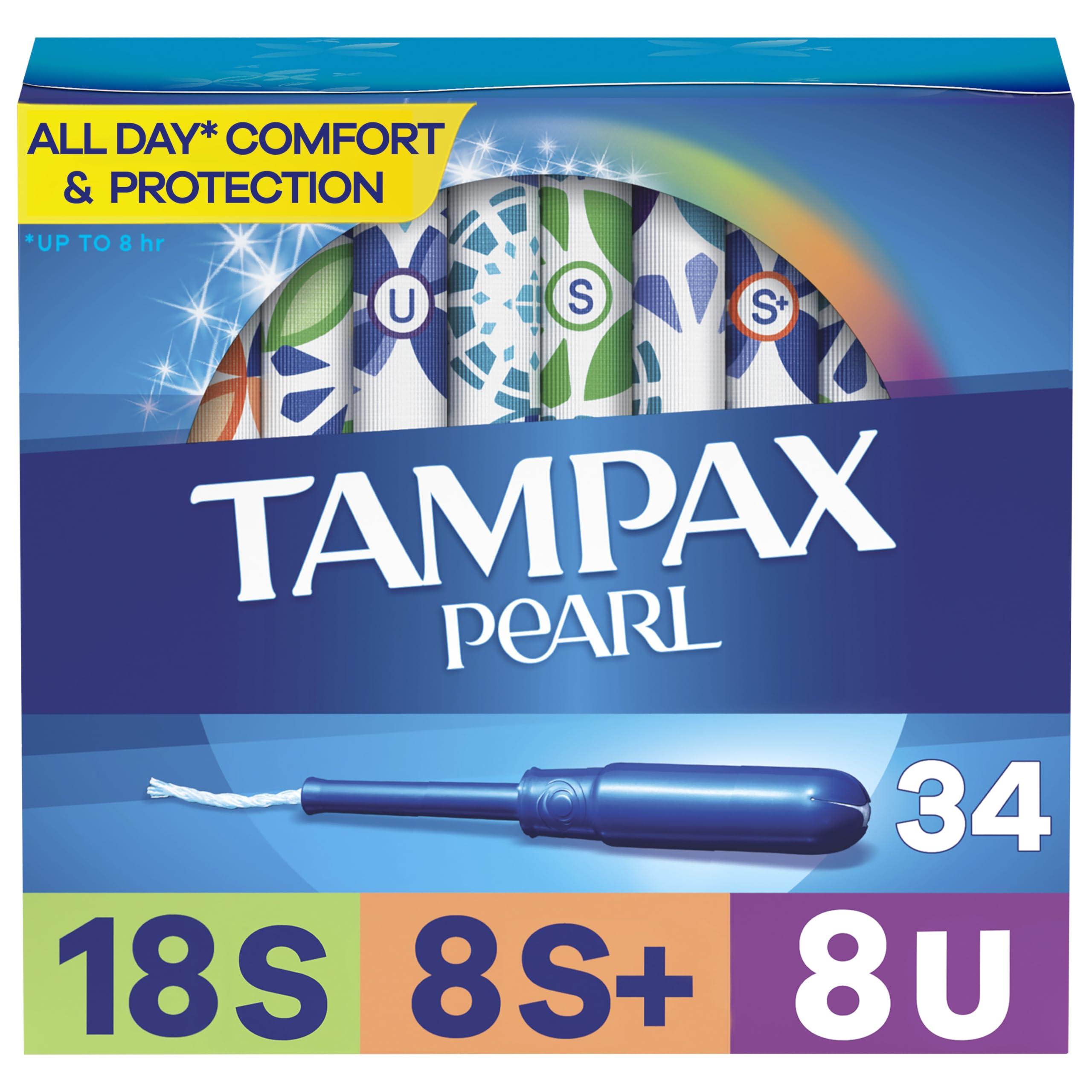 Tampax Tampax Pearl Tampons Trio Pack, Super/Super Plus/Ultra Absorbency with BPA-Free Plastic Applicator and LeakGuard Braid, Unscented, 34 Count