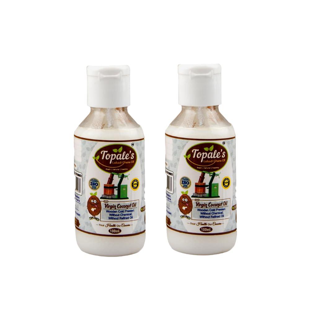 TOPALE\'S Topale\'s - Premium Wooden Cold Pressed natural Virgin Coconut Oil 100ml | Edible Grade, Organic, Pure And Great for Hair, skin and Cooking - PACK OF 2