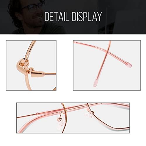 Poshh Eyewear Poshh Eyewear Hexagonal Shape Blue Cut Antiglare Zero Power Computer Eyeglasses For Men And Women | Blue Light Filtering Glasses For Computer And Mobile Use | 100% UV Protection (Rose Gold)