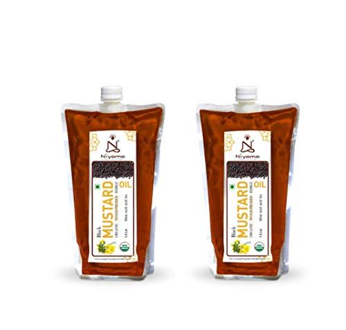Niyama Niyama® Organic Black Mustard Wood Pressed Oil (Sarso Ka Tel), Ideal for Cooking Purpose (1.5 Ltr. Pouch) (Pack of 2)