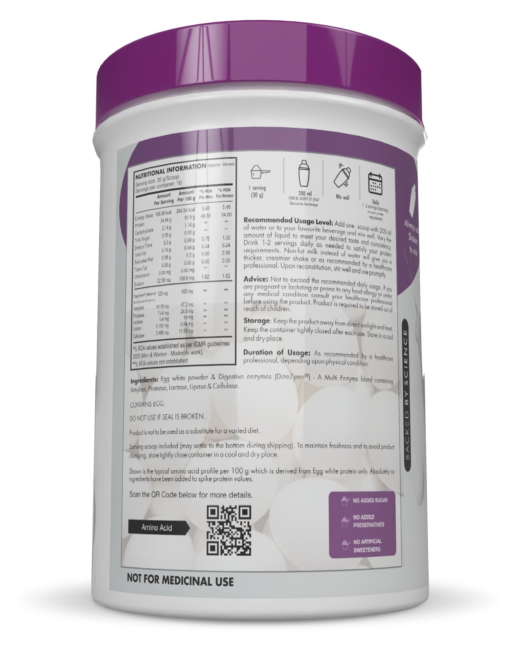 HealthyHey Nutrition HealthyHey Nutrition 100% Egg White Protein - Instant Mix - 80% Protein - Non GMO & Lactose Free - 500g (Unflavoured), 15 Servings (Pack of 1)