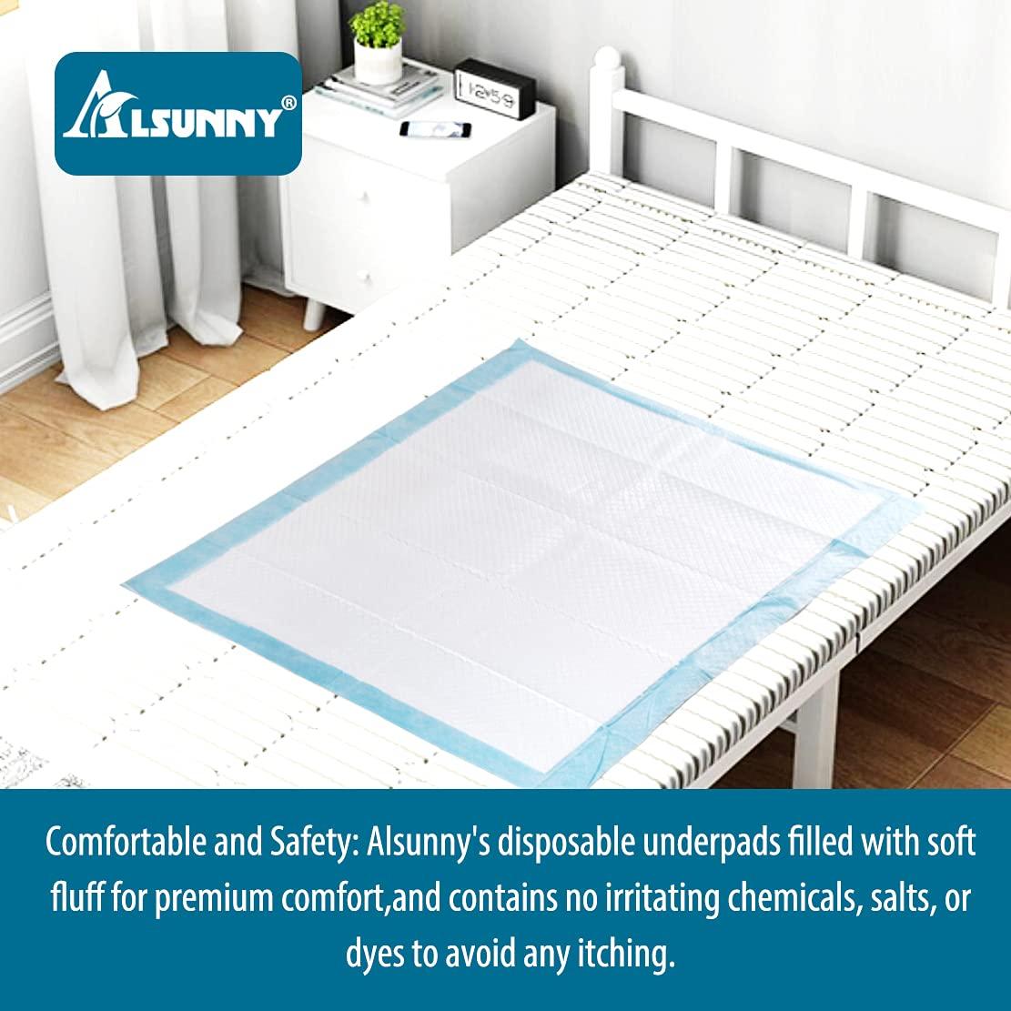 Alsunny Disposable Bed Pads 24"x 36" Non-Slip, Overnight Absorbency,Ultra Absorbent Disposable Underpad Incontinence Bed Pads Disposable for Incontinence, Furniture Protection or Pet Pads Large Size (38/Pack)